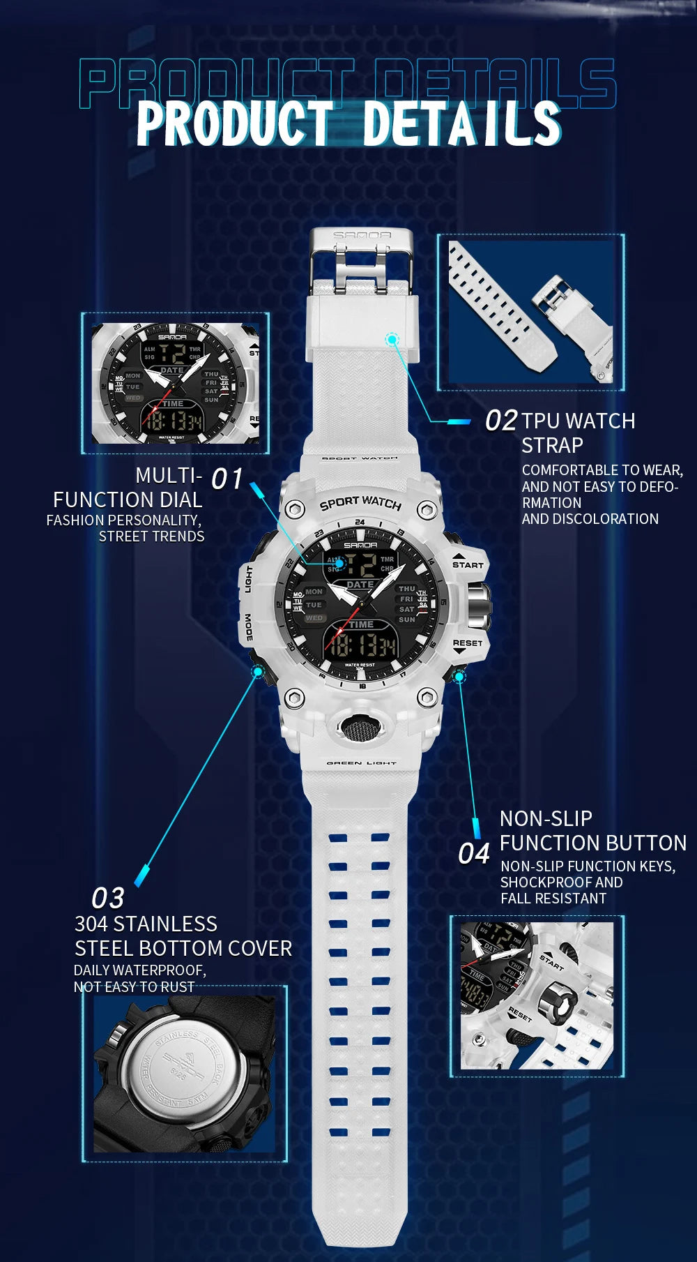SANDA Luxury G Style Men's Electronic Watch Outdoor Sports LED Analog Digital Chronograph
