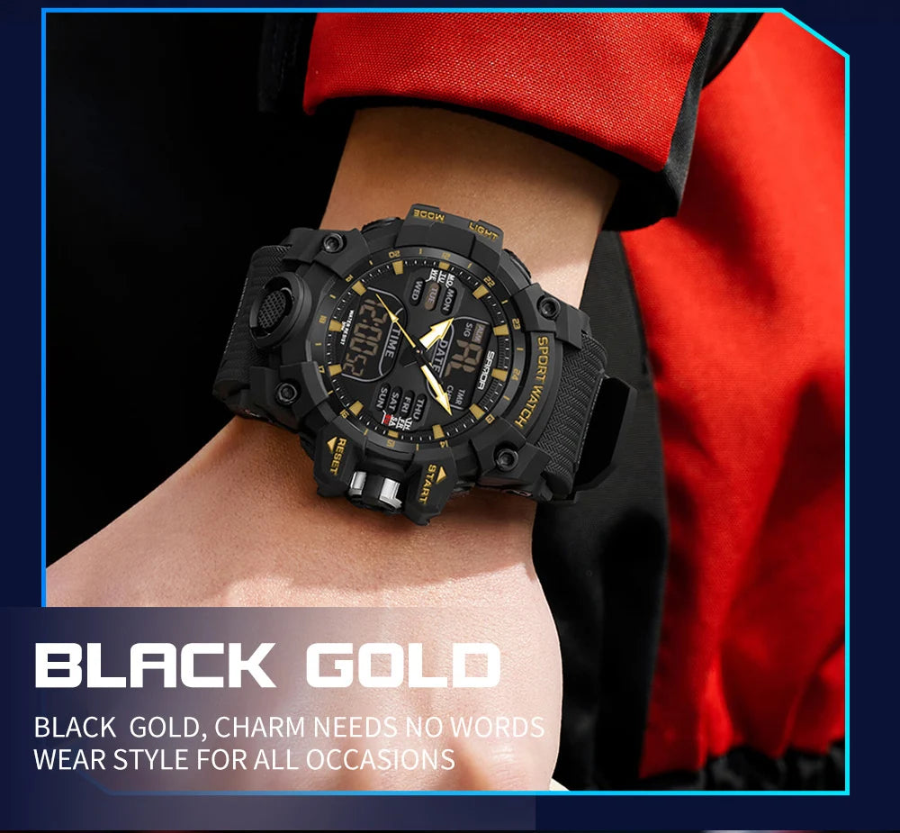 SANDA Luxury G Style Men's Electronic Watch Outdoor Sports LED Analog Digital Chronograph