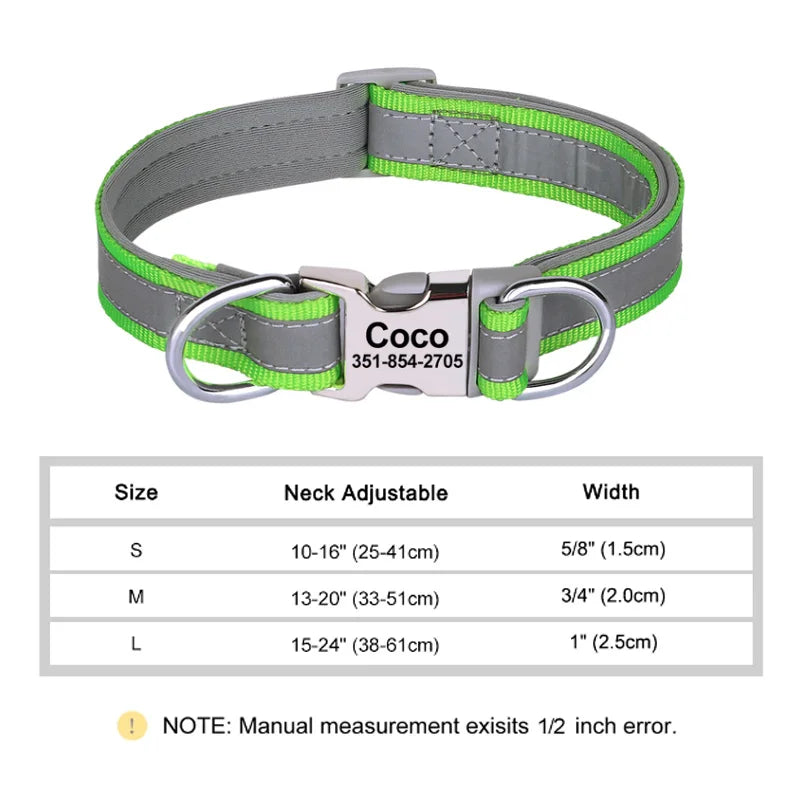 Reflective Personalized Dog Collar Engrave ID Nylon Collars Soft Padded