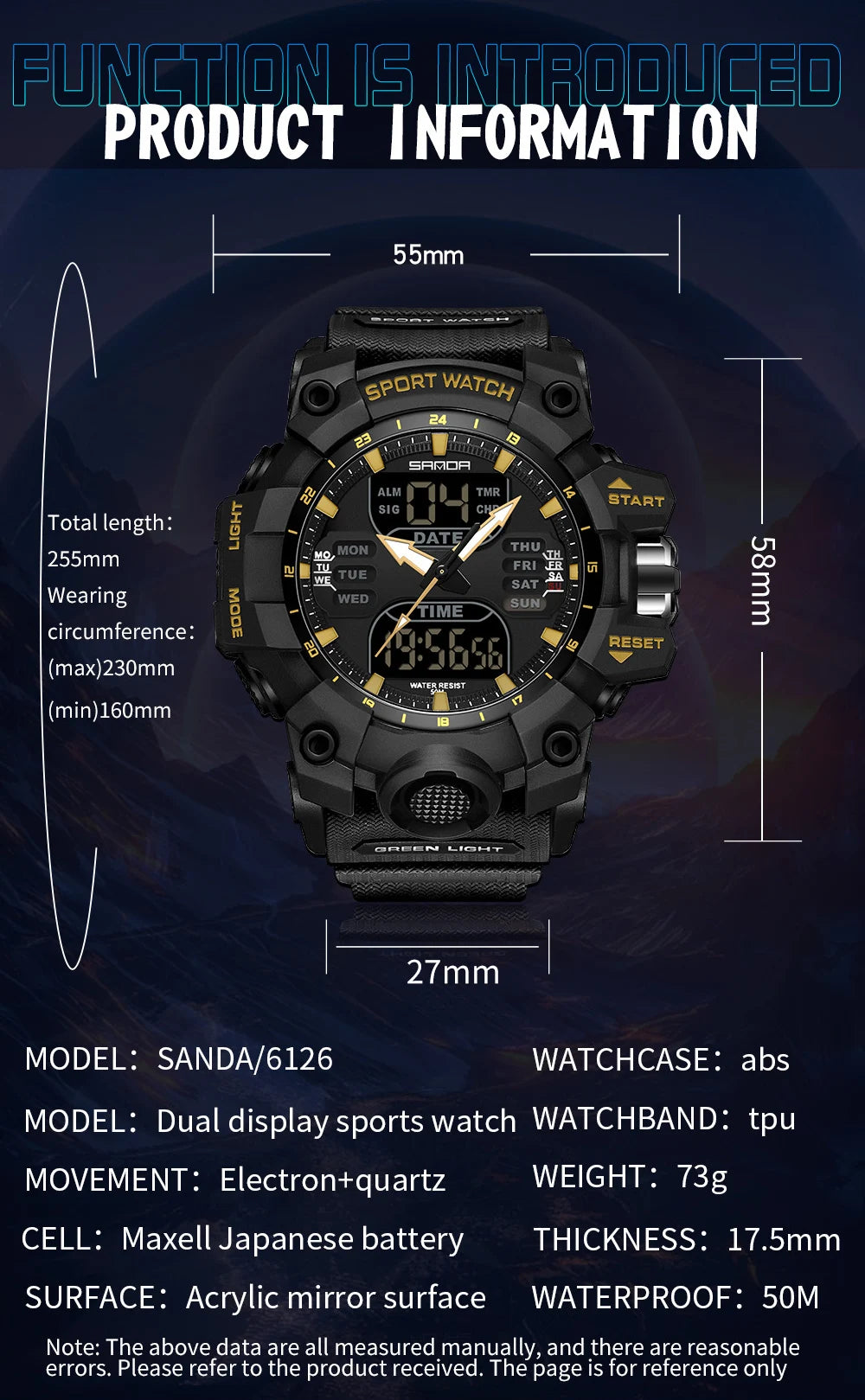 SANDA Luxury G Style Men's Electronic Watch Outdoor Sports LED Analog Digital Chronograph