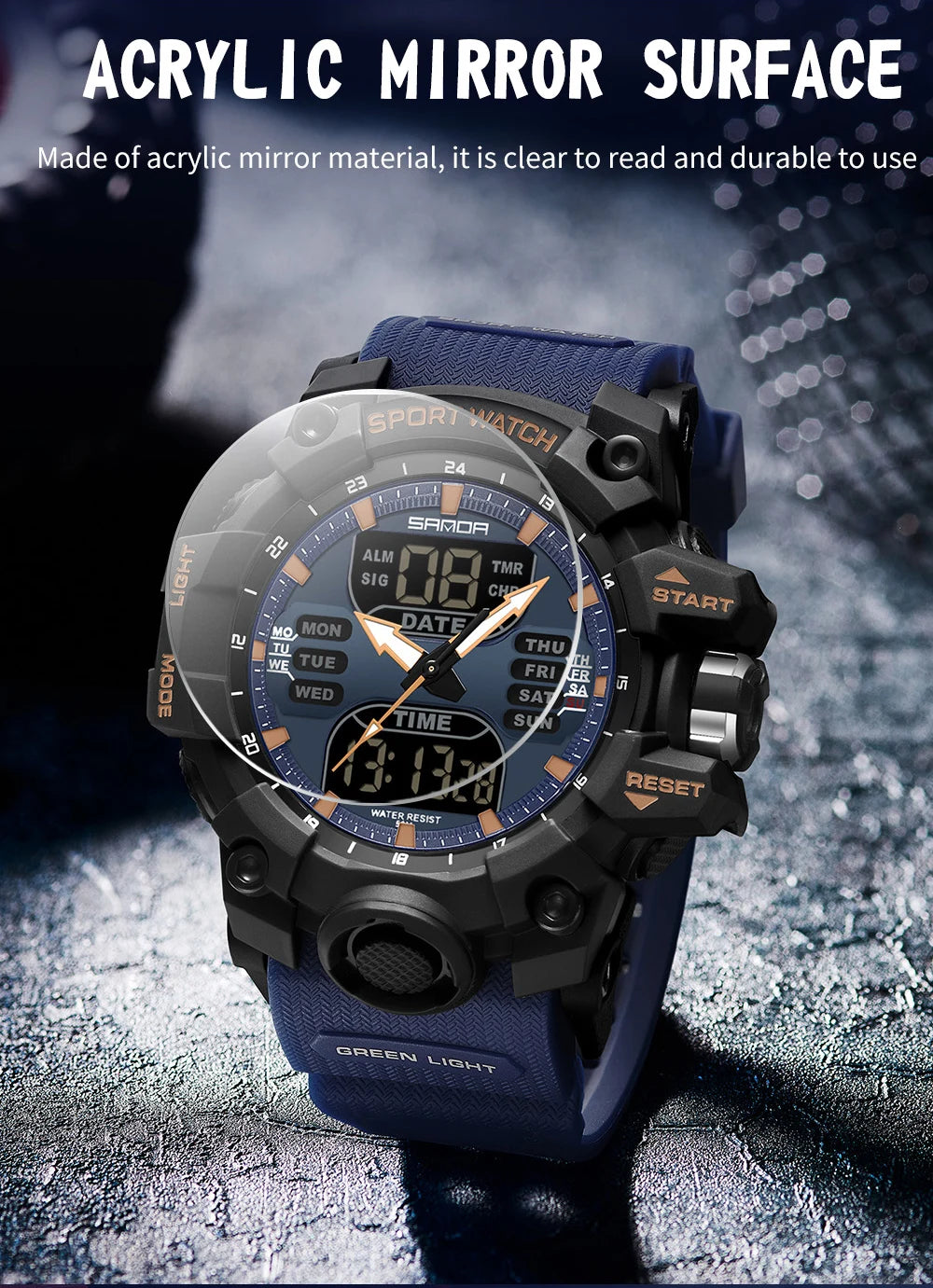 SANDA Luxury G Style Men's Electronic Watch Outdoor Sports LED Analog Digital Chronograph