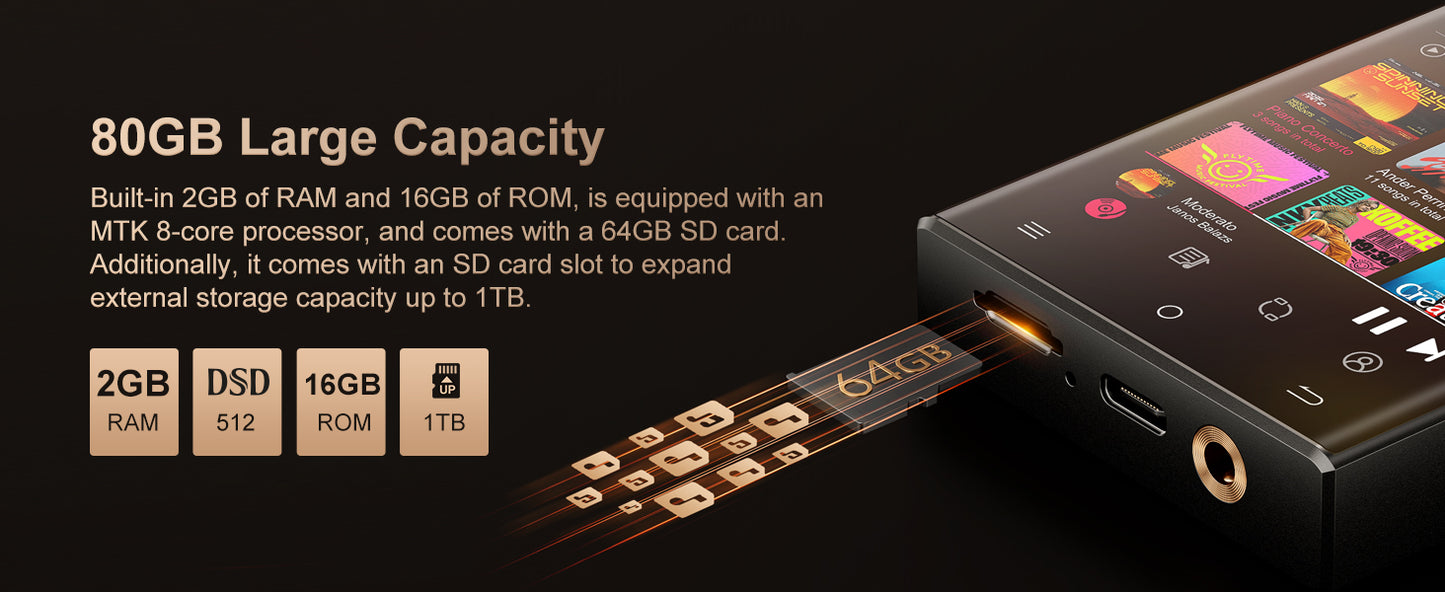 Hi-Fi MP3 Player with Bluetooth and WiFi, Oilsky Lossless DSD High-Resolution