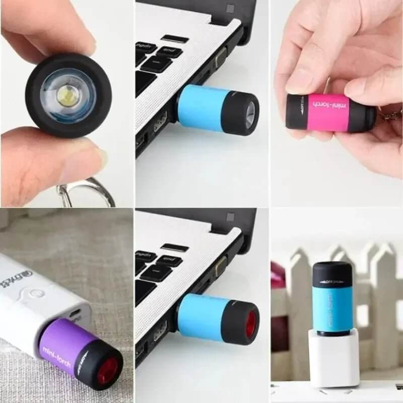 USB Rechargeable LED Pocket Flashlight Keychain Mini Torch - Loja Manuel Coelho
