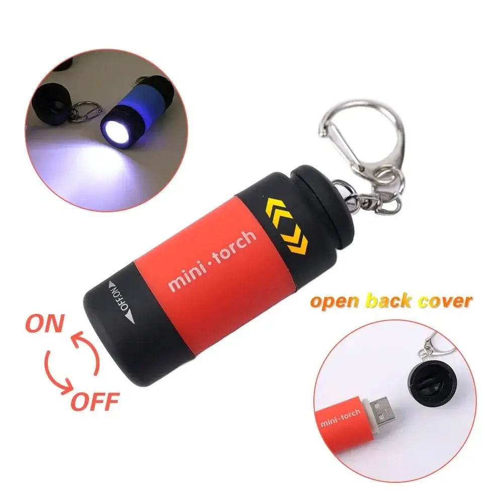 USB Rechargeable LED Pocket Flashlight Keychain Mini Torch - Loja Manuel Coelho