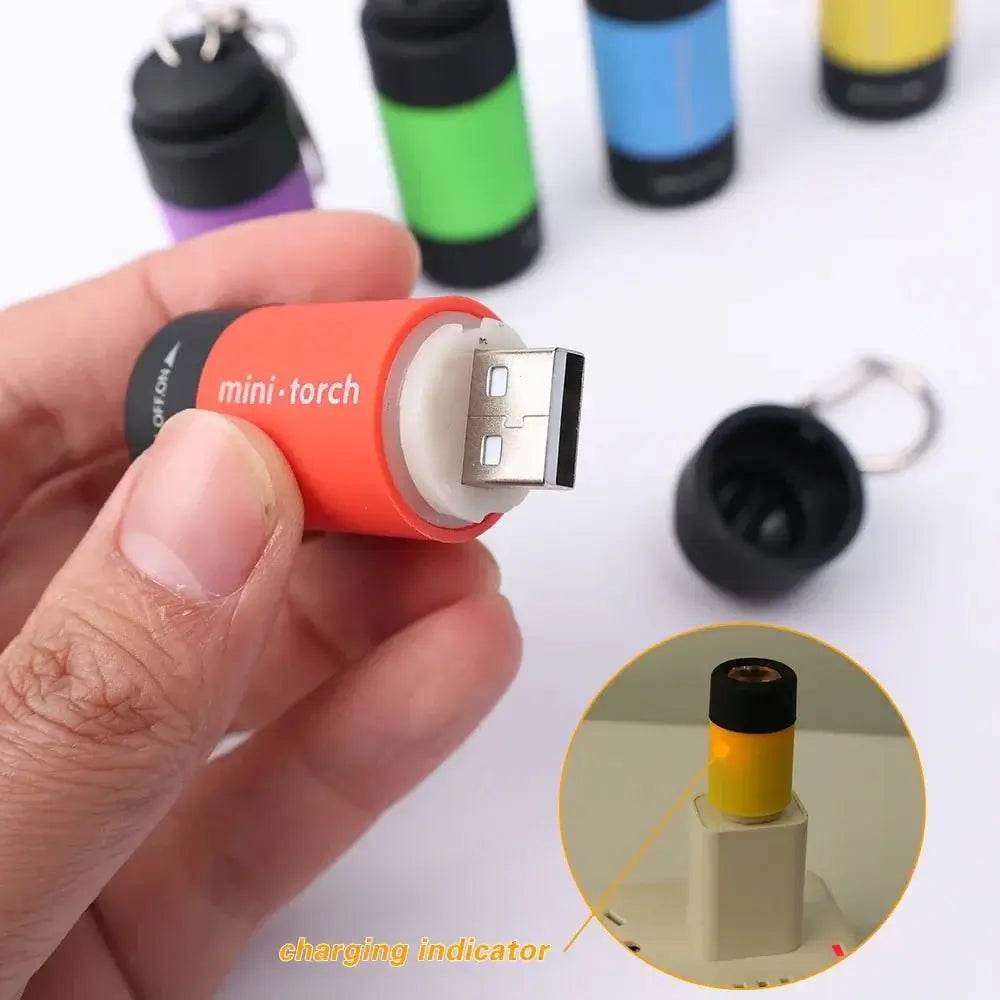 USB Rechargeable LED Pocket Flashlight Keychain Mini Torch - Loja Manuel Coelho