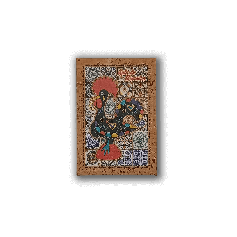 Íman de cortiça com Galo de Barcelos em azulejos.