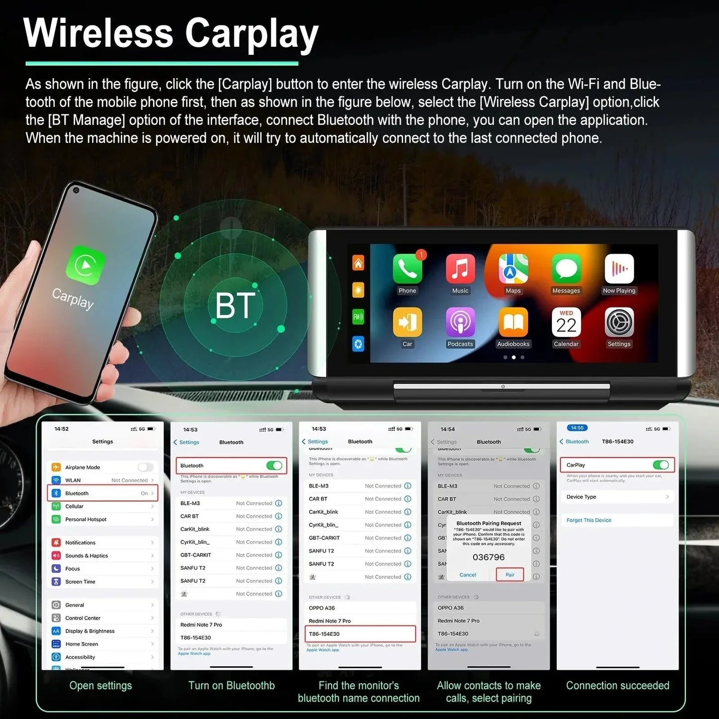 Podofo 6.86"Car Monitor Carplay Android Auto Screen Portable | Loja Manuel Coelho