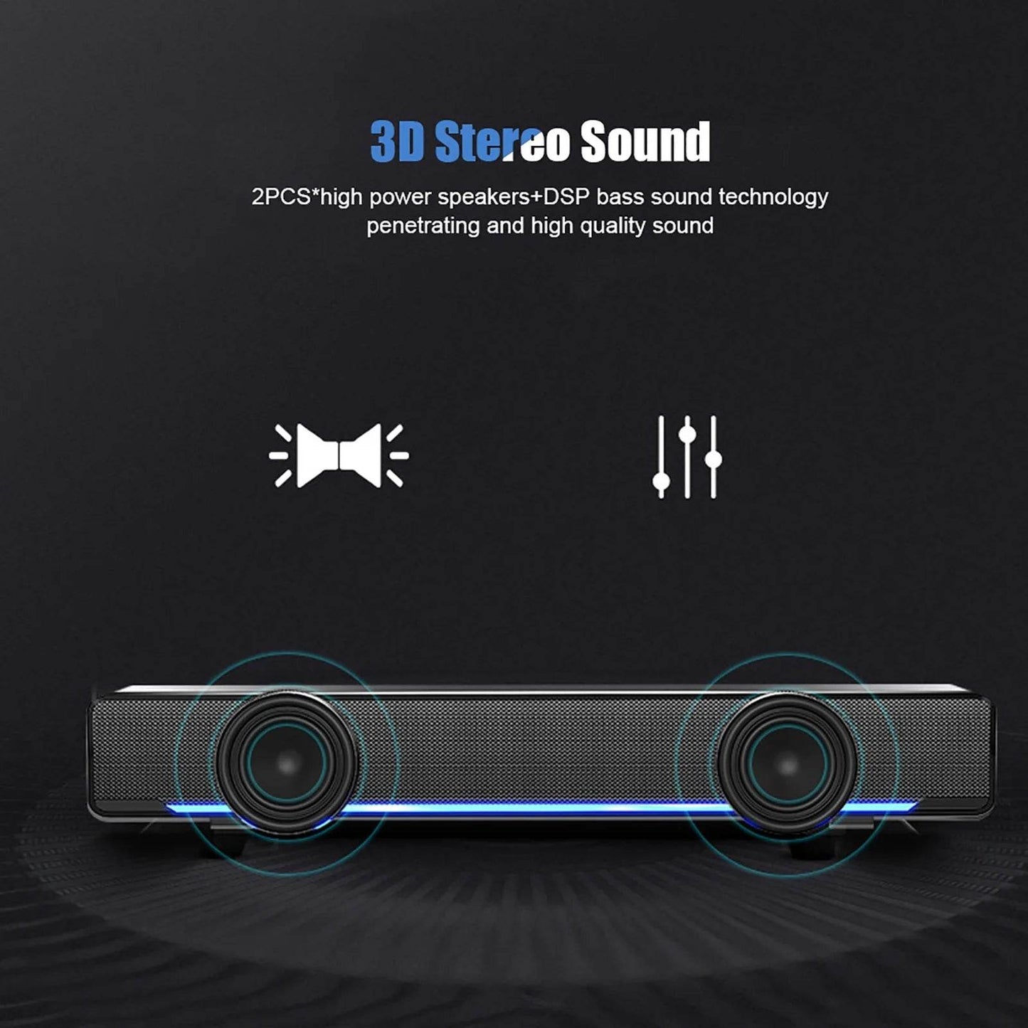 Portable USB Wired Stereo Soundbar - Qiilu - Loja Manuel Coelho