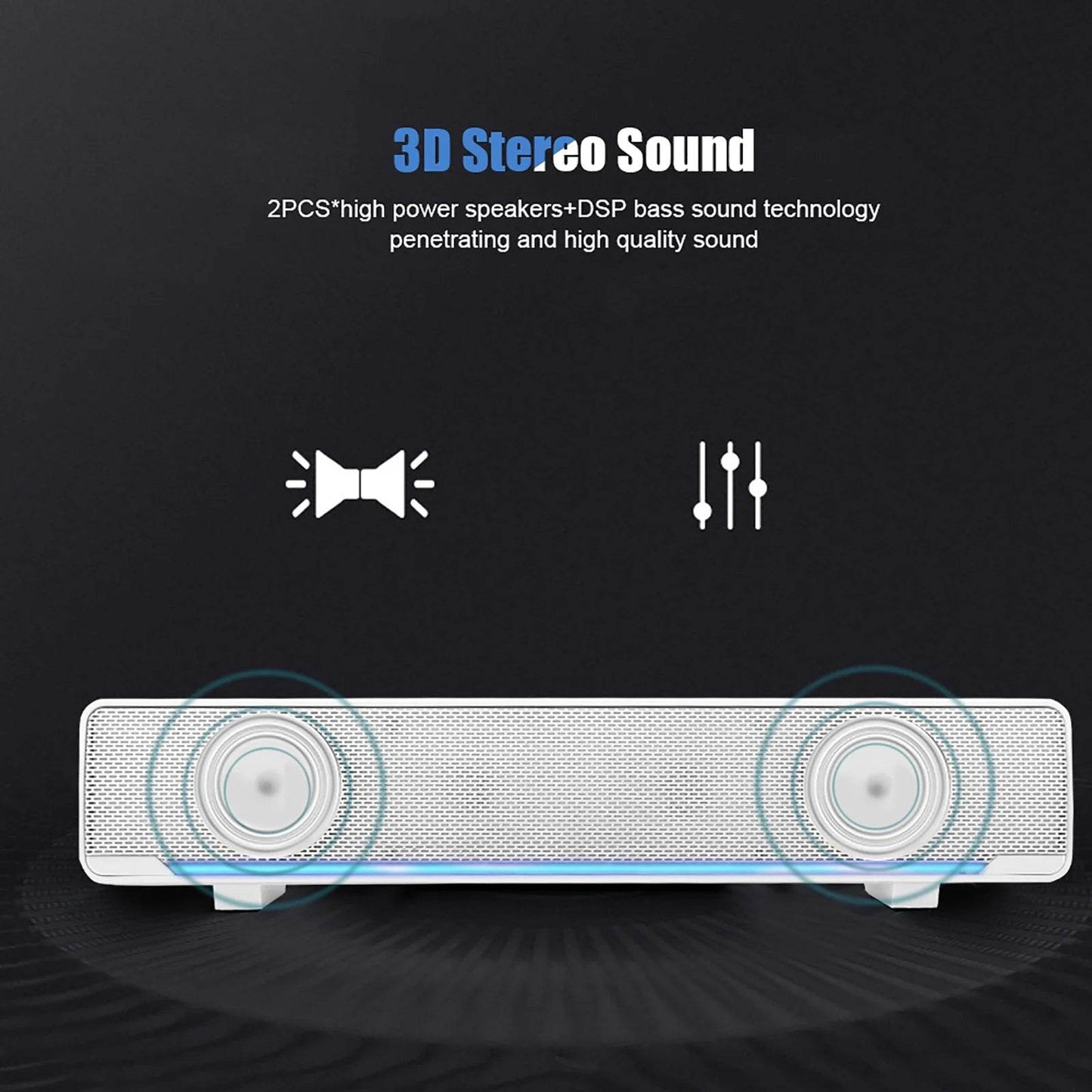 Portable USB Wired Stereo Soundbar - Qiilu - Loja Manuel Coelho