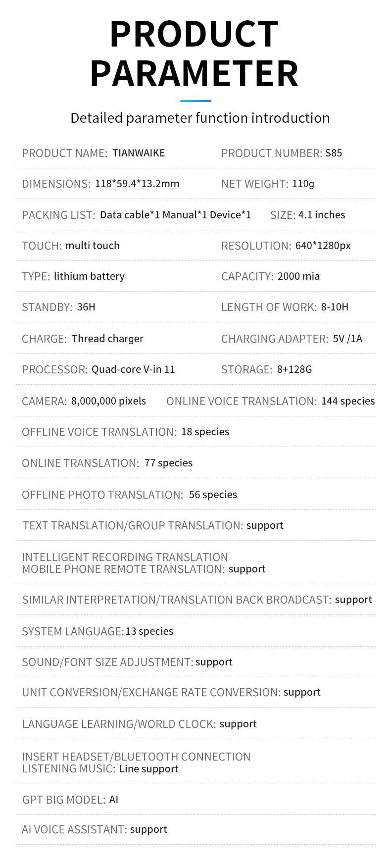 S85 Voice Portable Translator - 138 Languages - Loja Manuel Coelho