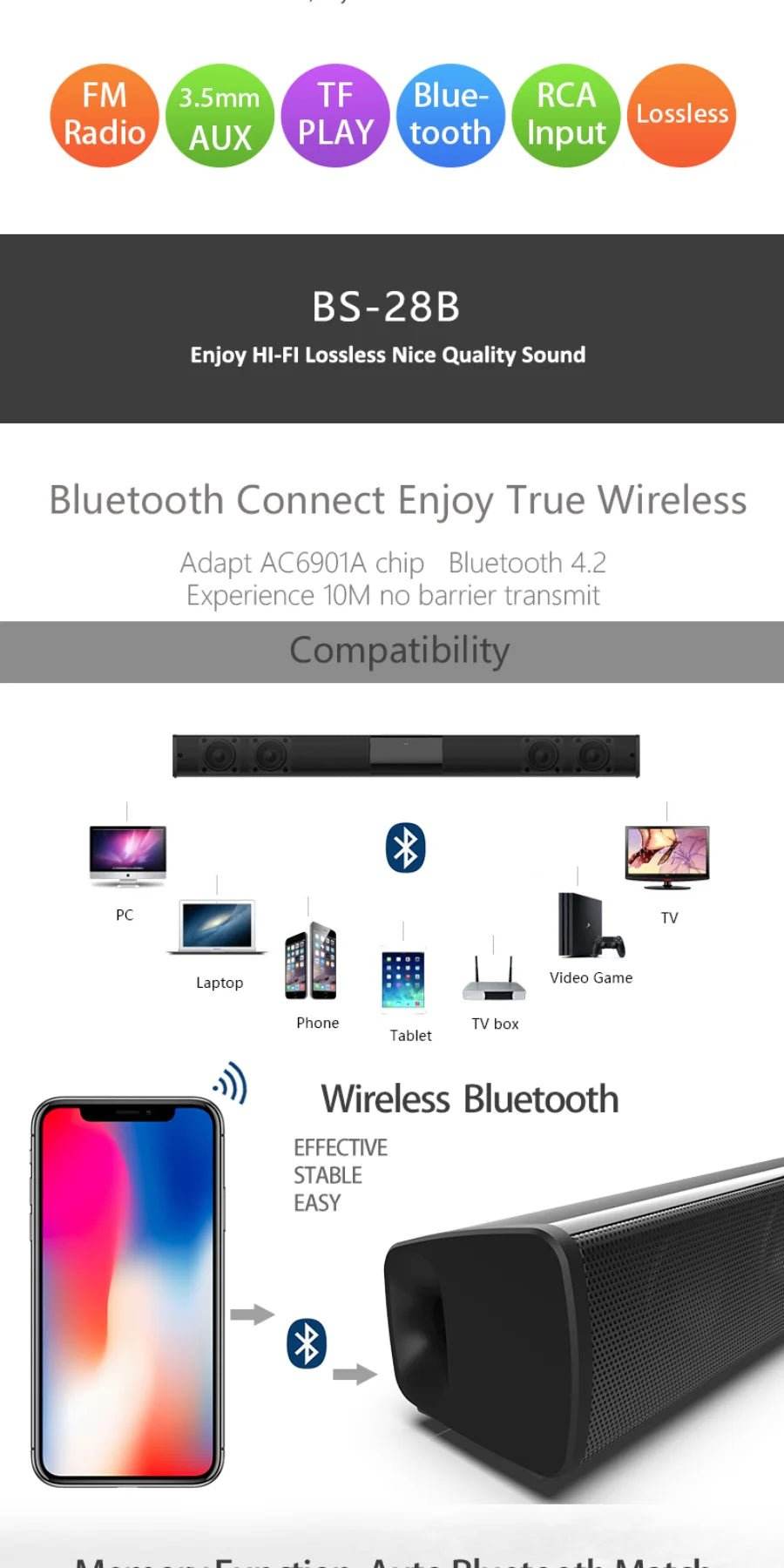 Bluetooth Sound Bar for Home Theater | 3 Channel Speakers - Loja Manuel Coelho