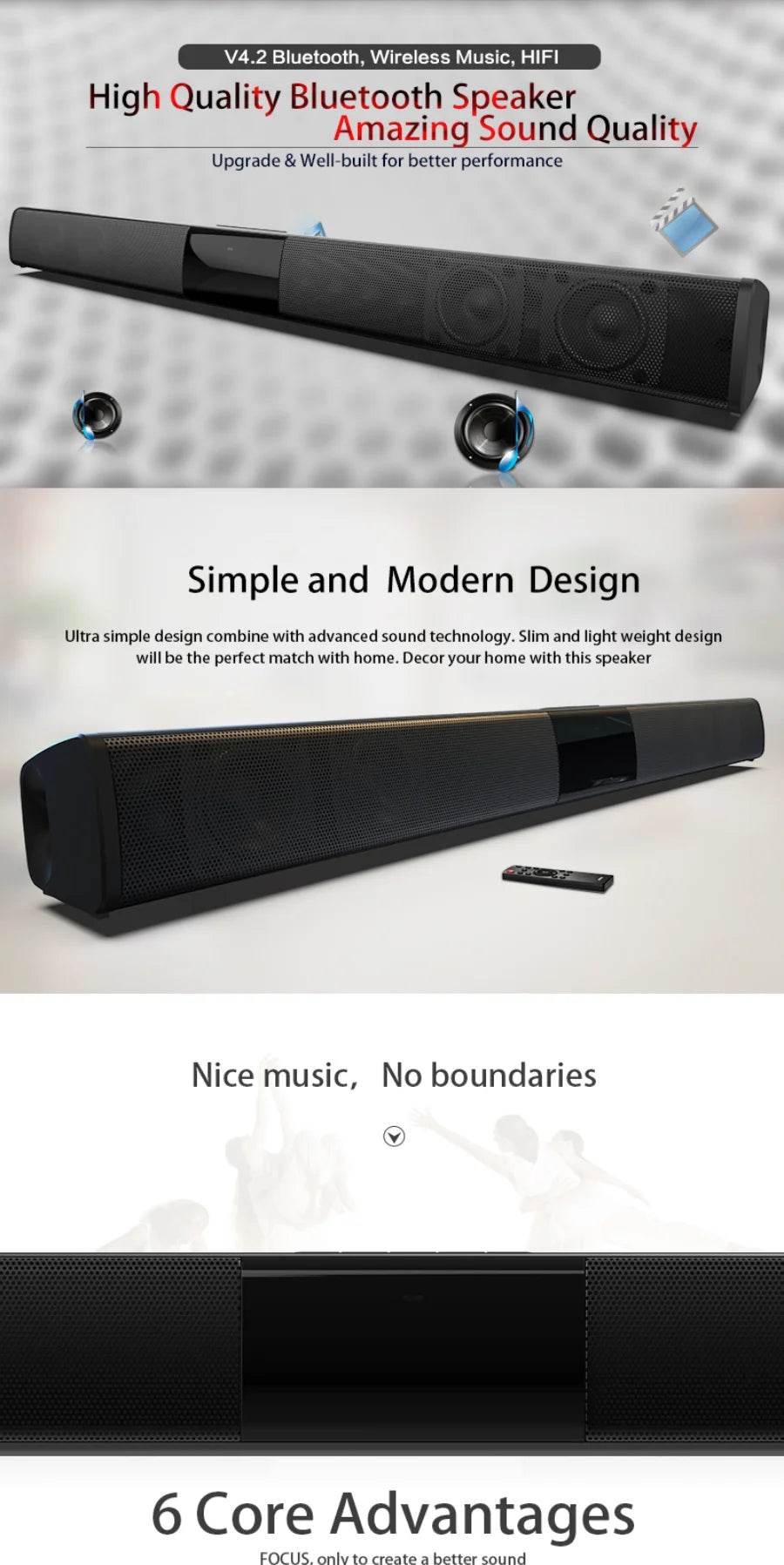 Bluetooth Sound Bar for Home Theater | 3 Channel Speakers - Loja Manuel Coelho