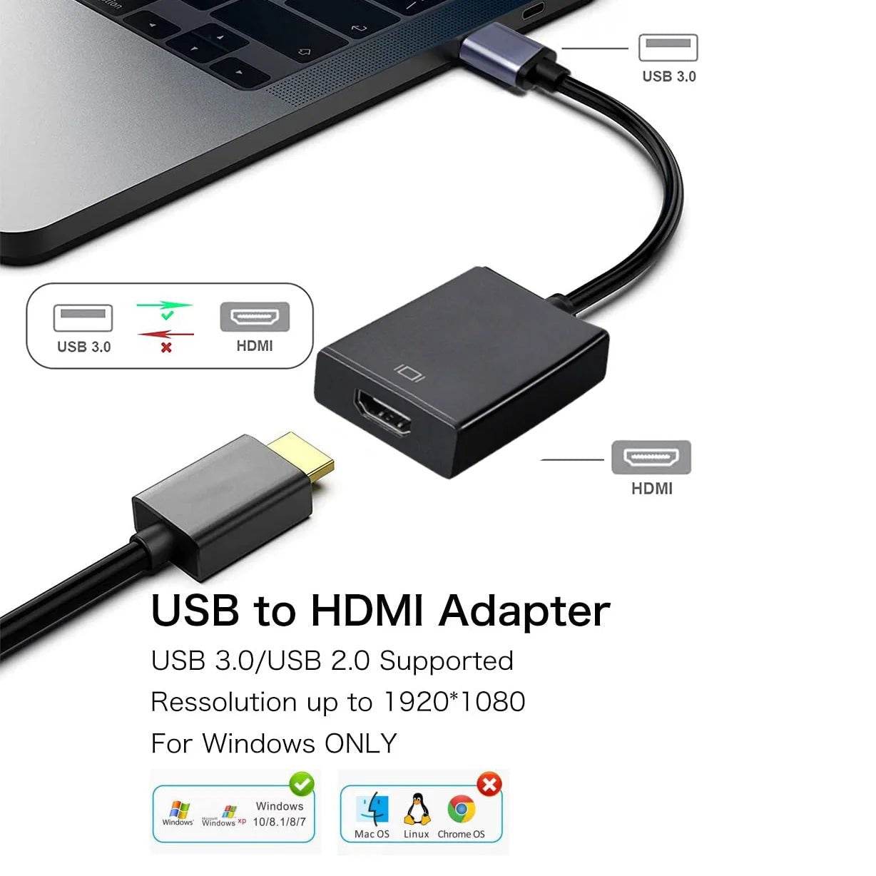 USB 3.0 to HDMI Adapter - 1080P Converter Cable - Loja Manuel Coelho