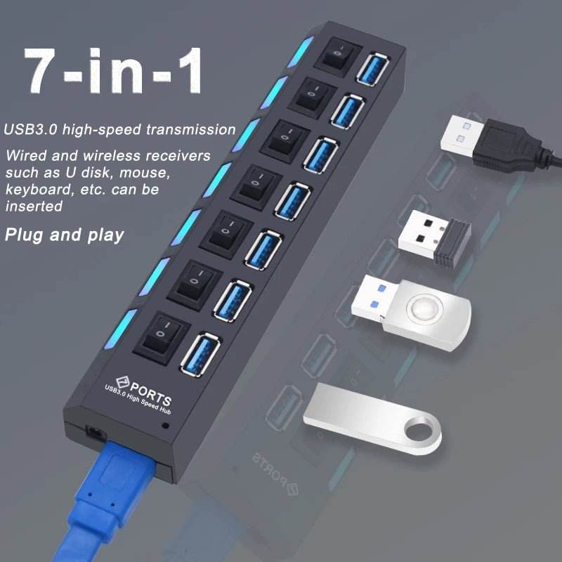 USB 3.0 Hub - 4/7 Port Multi USB Splitter - Loja Manuel Coelho