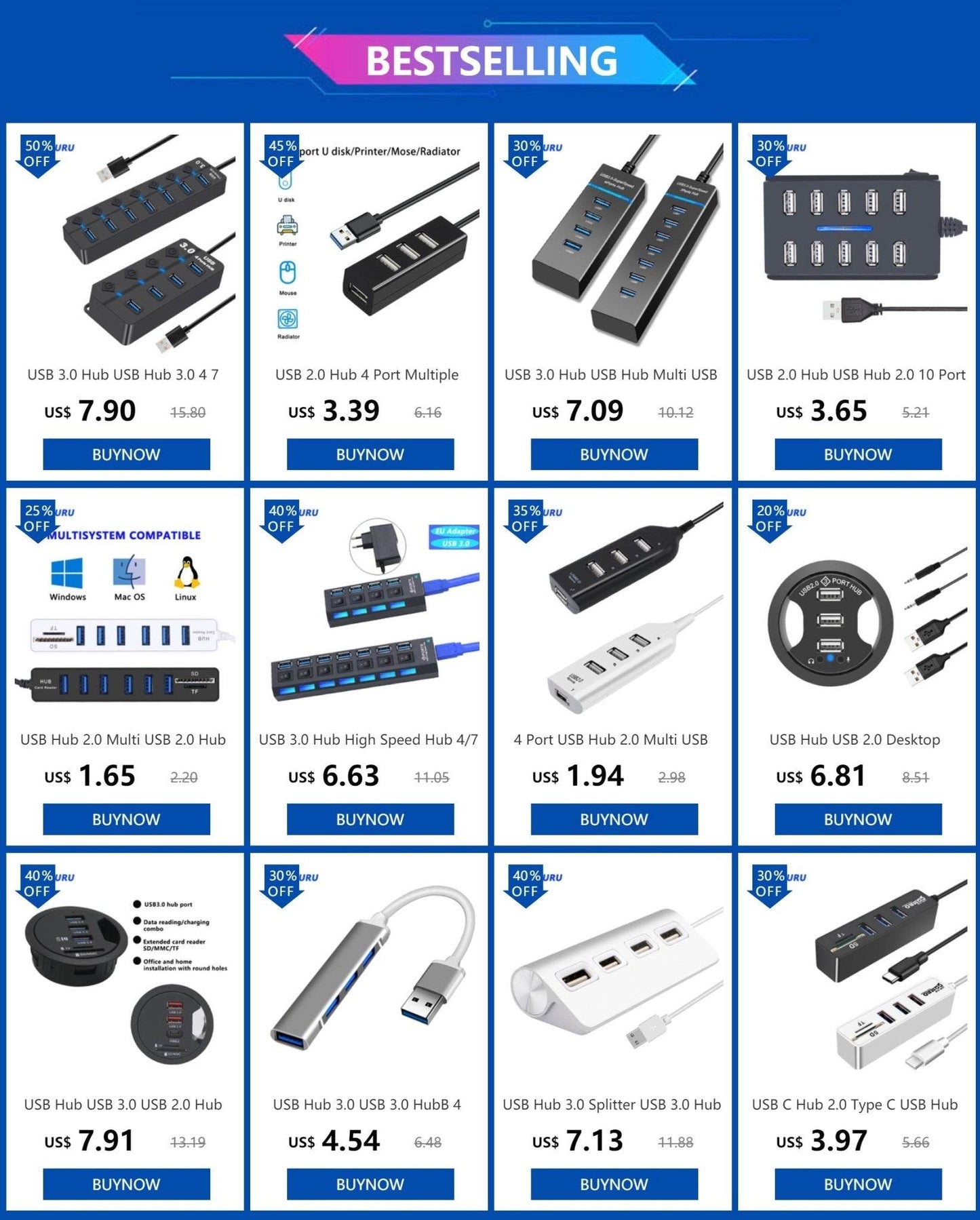 USB 3.0 Hub - 4/7 Port Multi USB Splitter - Loja Manuel Coelho