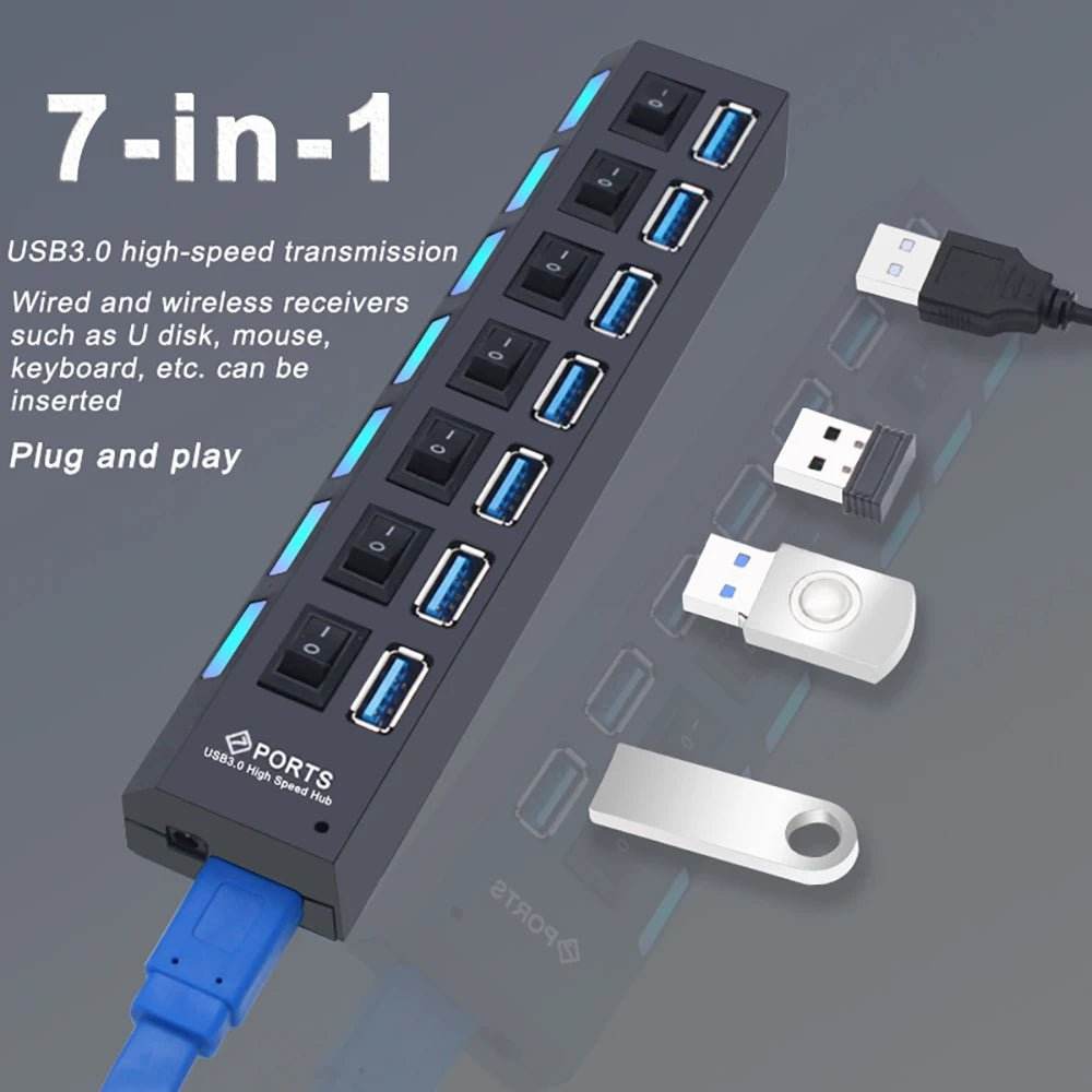 USB 3.0 Hub - 4/7 Port Multi USB Splitter - Loja Manuel Coelho