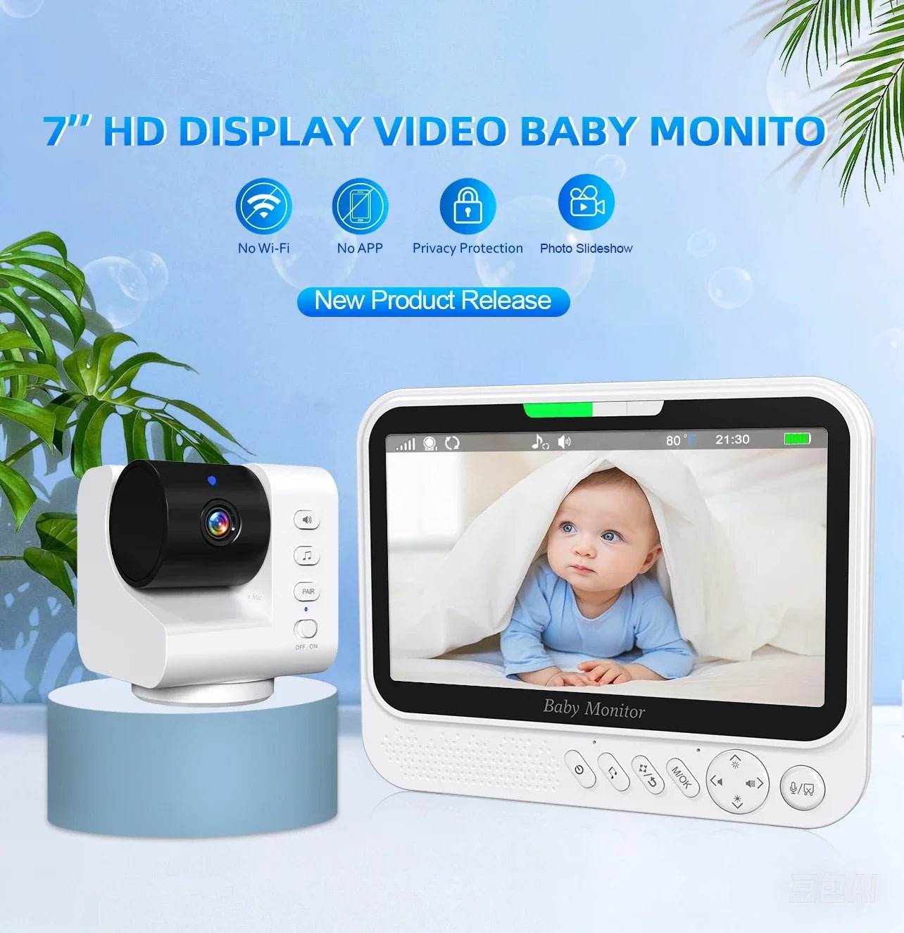 Video Baby Monitor 7‘’Display Screen Pan Tilt Zoom Security Camera IR Night Vision - Loja Manuel Coelho
