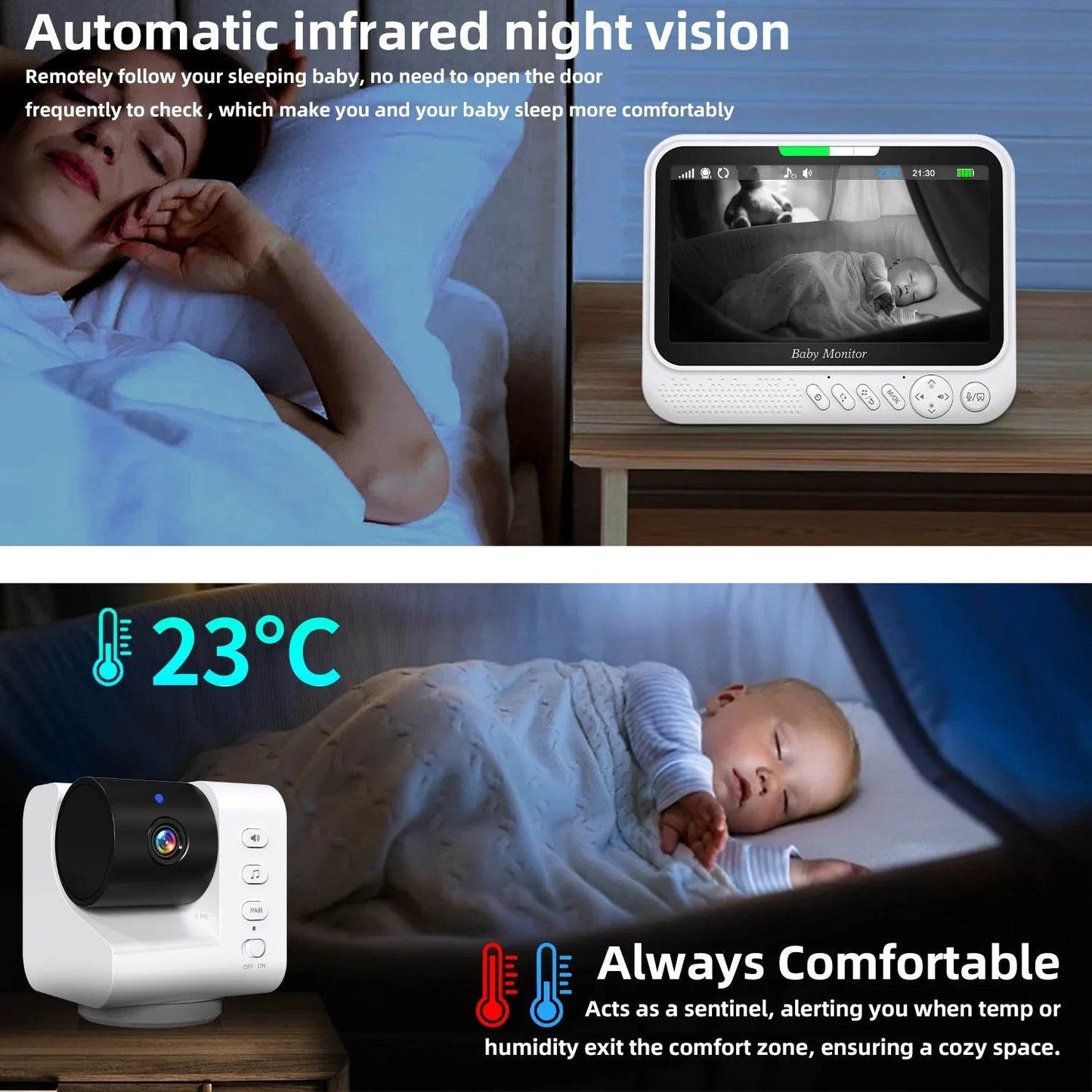 Video Baby Monitor 7‘’Display Screen Pan Tilt Zoom Security Camera IR Night Vision - Loja Manuel Coelho