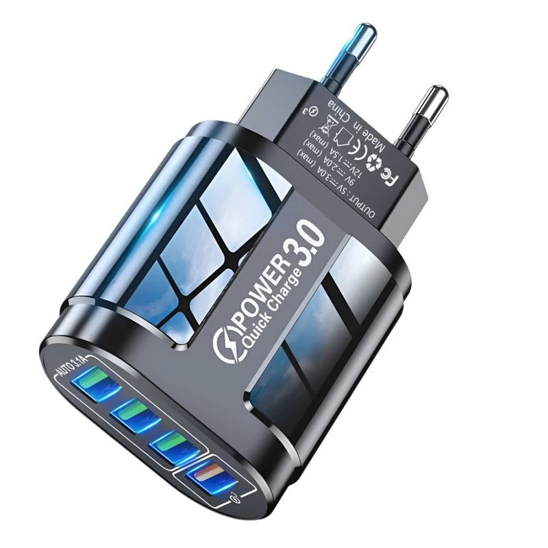 48W QC3.0 Quick Charger 4USB EU Standard Travel Portable 4 Port Fast Charging - Loja Manuel Coelho