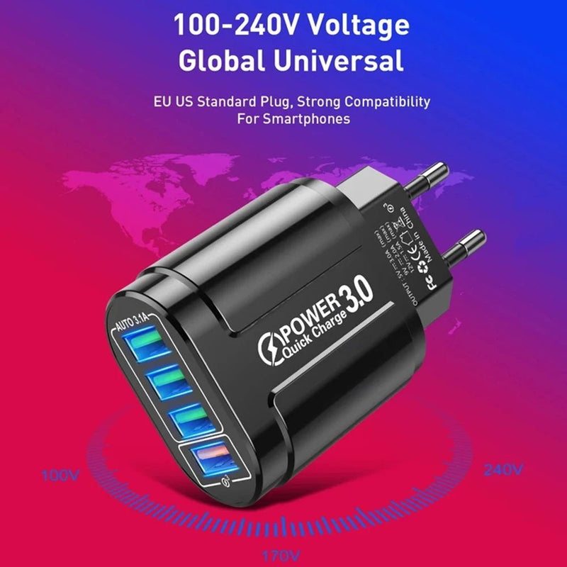 48W QC3.0 Quick Charger 4USB EU Standard Travel Portable 4 Port Fast Charging - Loja Manuel Coelho