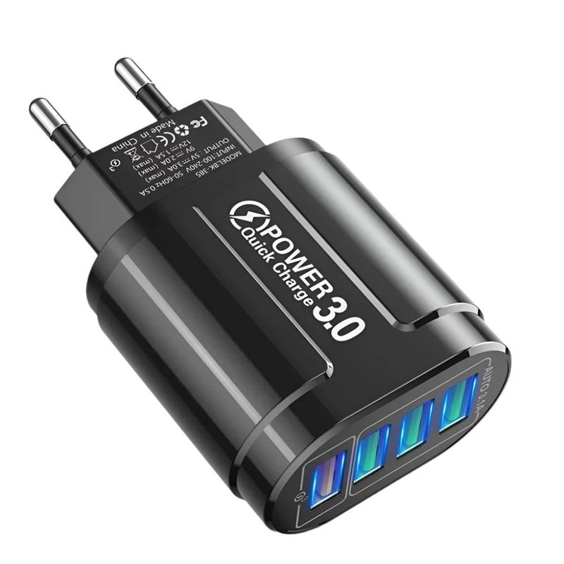 48W QC3.0 Quick Charger 4USB EU Standard Travel Portable 4 Port Fast Charging - Loja Manuel Coelho