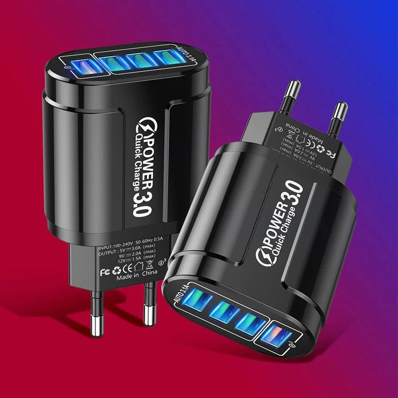 48W QC3.0 Quick Charger 4USB EU Standard Travel Portable 4 Port Fast Charging - Loja Manuel Coelho