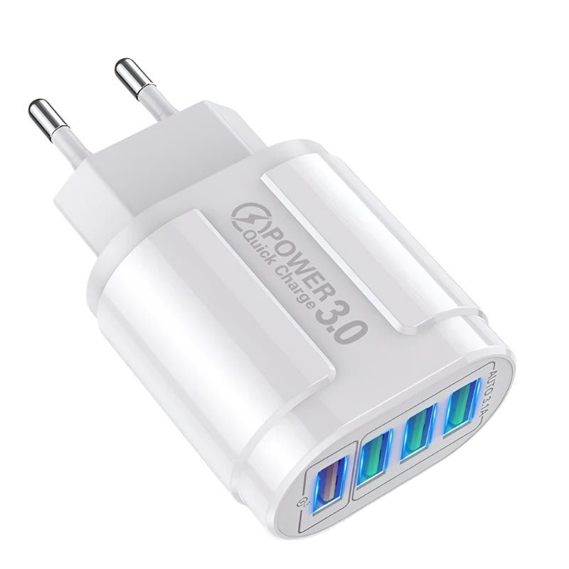 48W QC3.0 Quick Charger 4USB EU Standard Travel Portable 4 Port Fast Charging - Loja Manuel Coelho