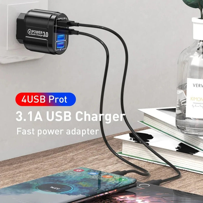 48W QC3.0 Quick Charger 4USB EU Standard Travel Portable 4 Port Fast Charging - Loja Manuel Coelho