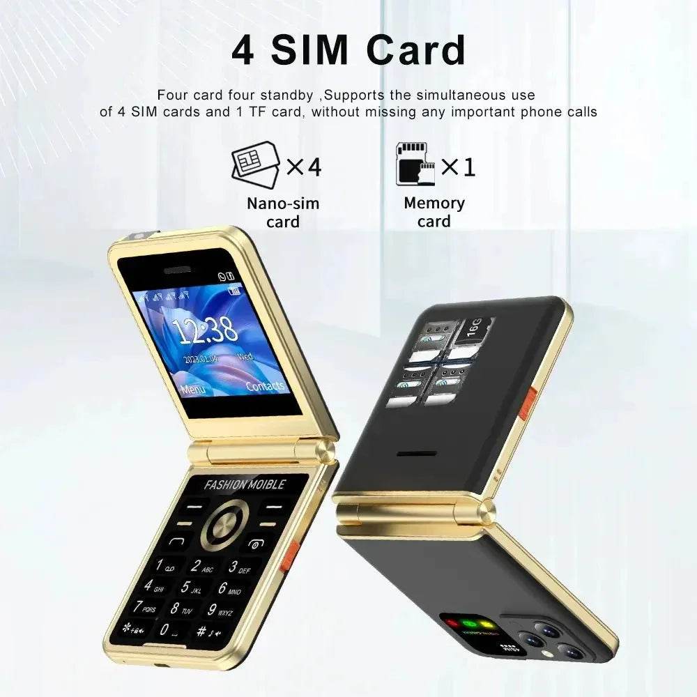 Mobile Phone New Flip 4 SIM Card Speed Dial Magic Voice - Loja Manuel Coelho