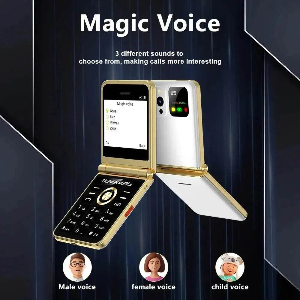 Mobile Phone New Flip 4 SIM Card Speed Dial Magic Voice - Loja Manuel Coelho
