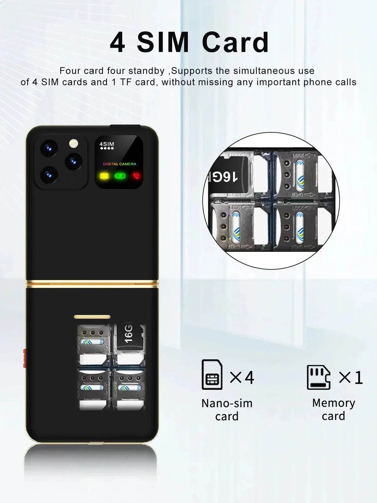 Mobile Phone New Flip 4 SIM Card Speed Dial Magic Voice - Loja Manuel Coelho