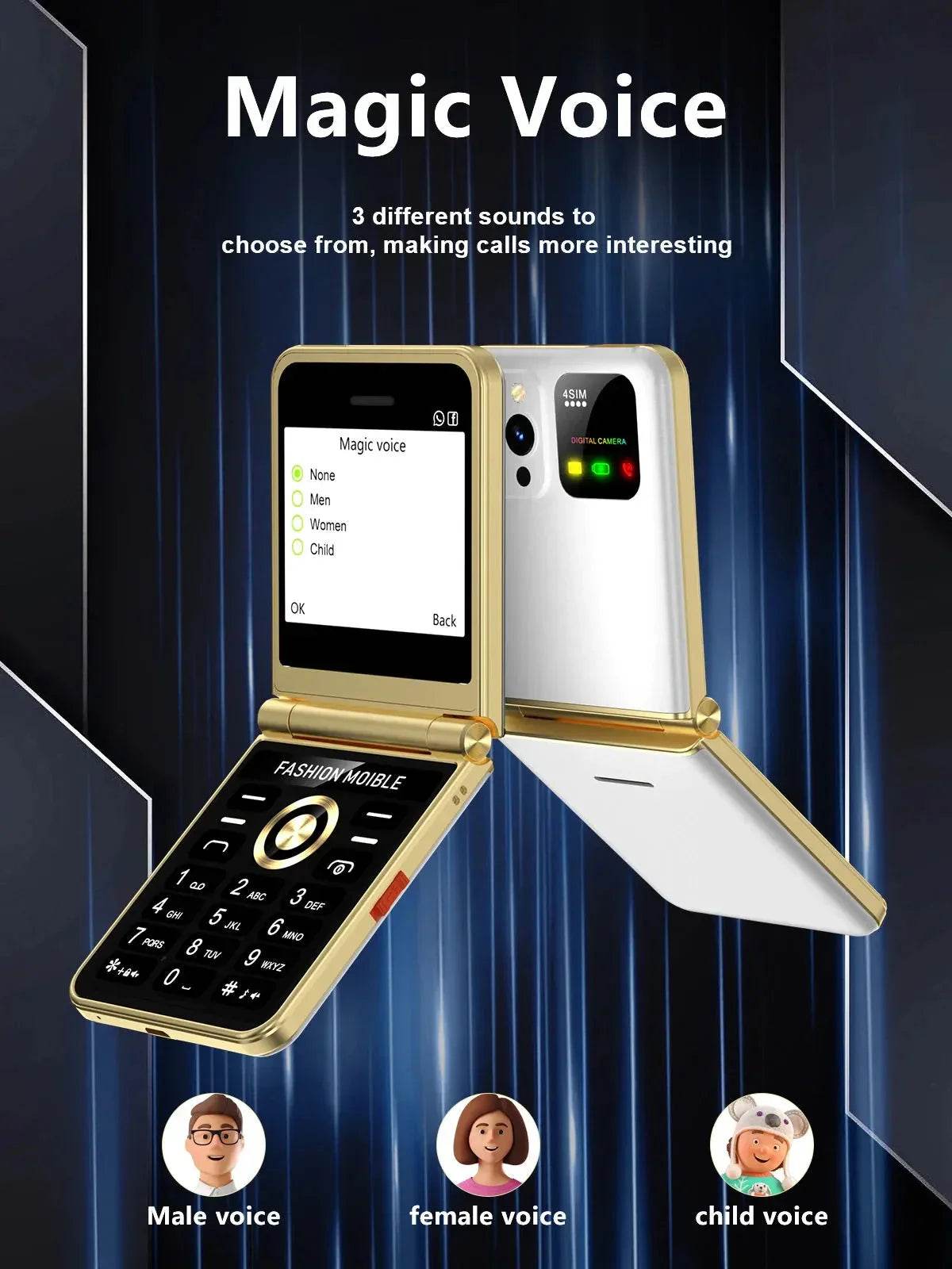 Mobile Phone New Flip 4 SIM Card Speed Dial Magic Voice - Loja Manuel Coelho