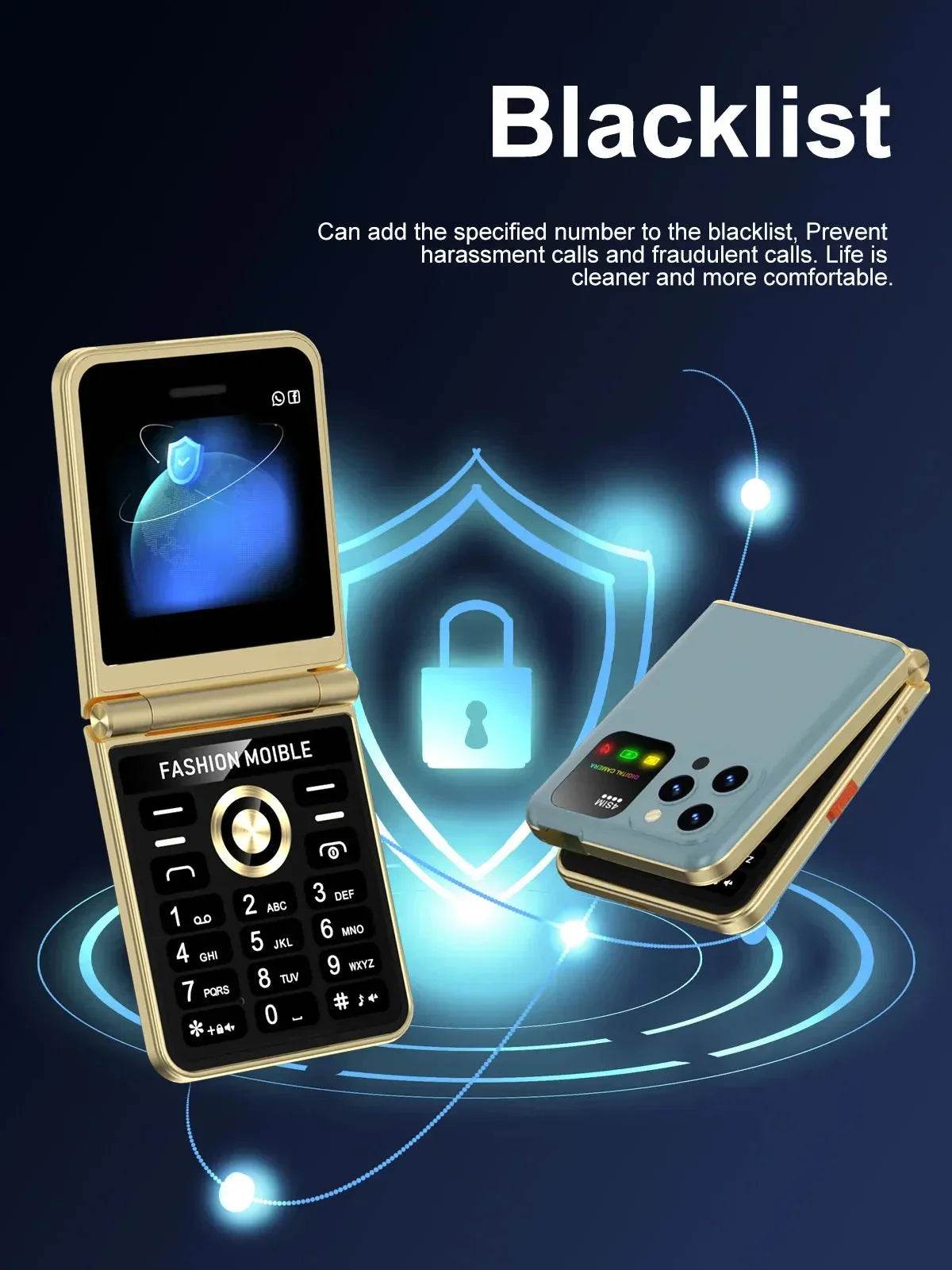 Mobile Phone New Flip 4 SIM Card Speed Dial Magic Voice - Loja Manuel Coelho