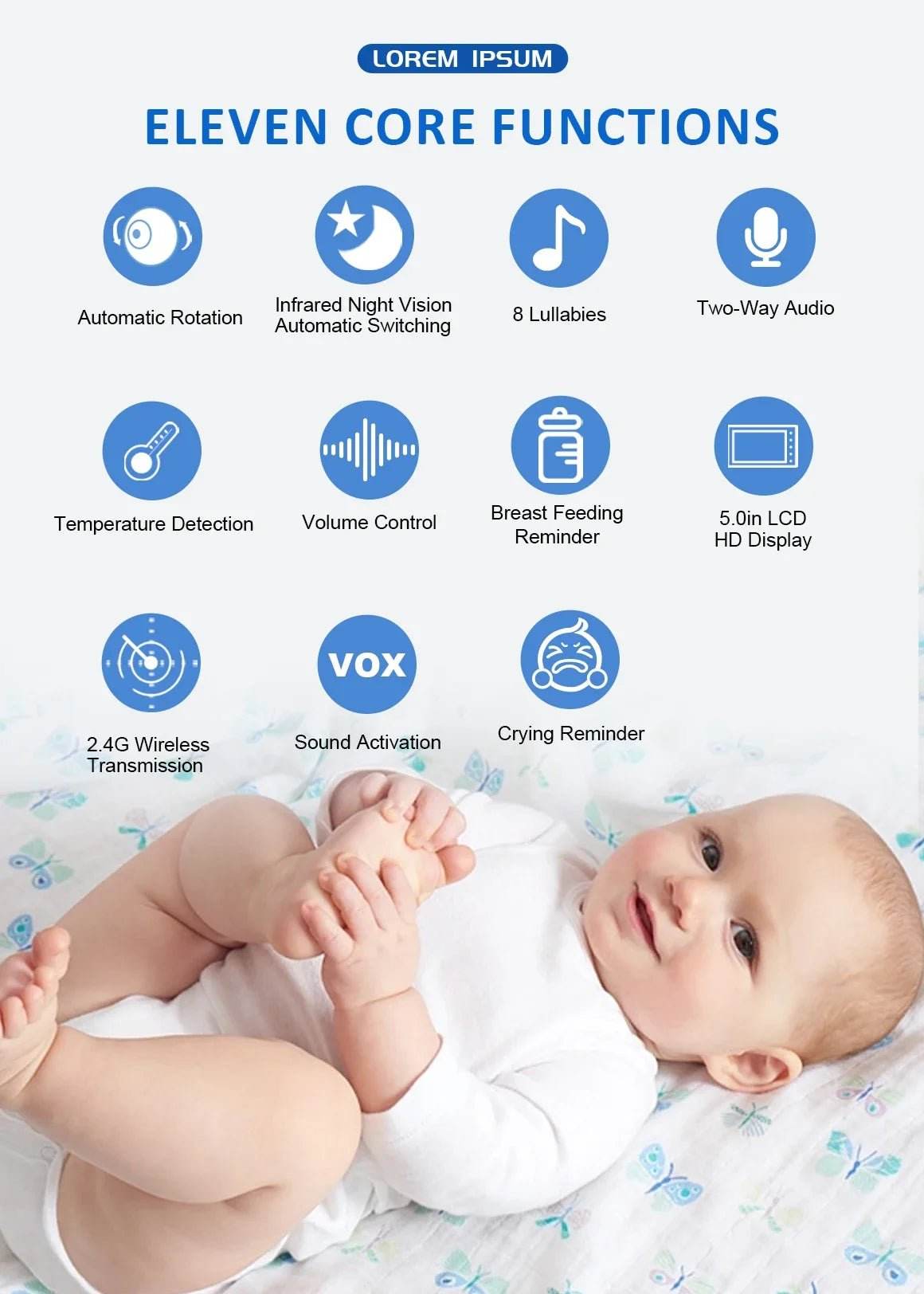 5 Inch Video Baby Monitor With 4X Zoom Babyphone Camera Bebe Nanny Monitors - Loja Manuel Coelho