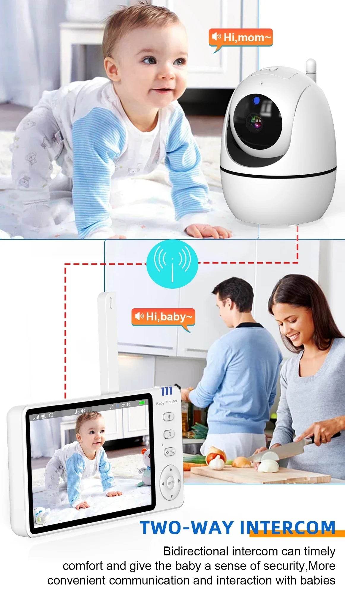 5 Inch Video Baby Monitor With 4X Zoom Babyphone Camera Bebe Nanny Monitors - Loja Manuel Coelho