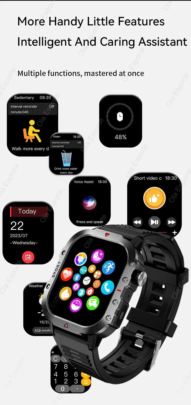 New For Huawei Xiaomi Military GPS Smart Watch Men Flashlight Compass Waterproof