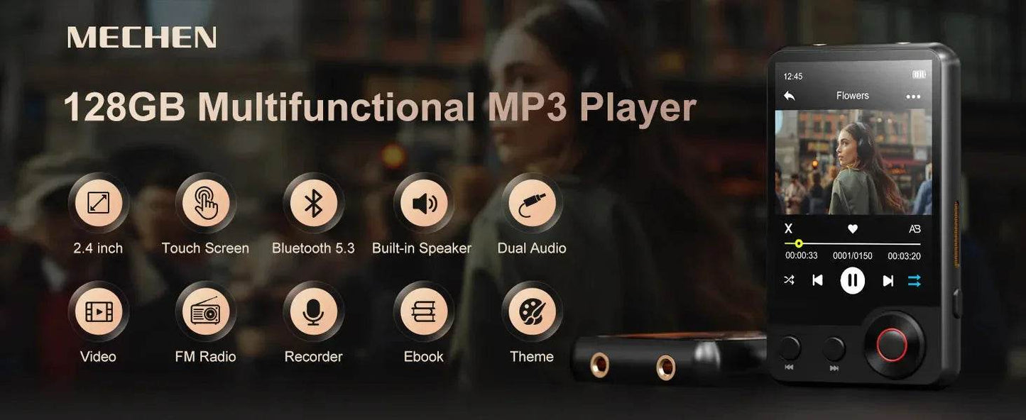 MECHEN 128GB MP3 Player with Bluetooth 5.3, 2.4’ Portable Full Touchscreen Music Player - Loja Manuel Coelho