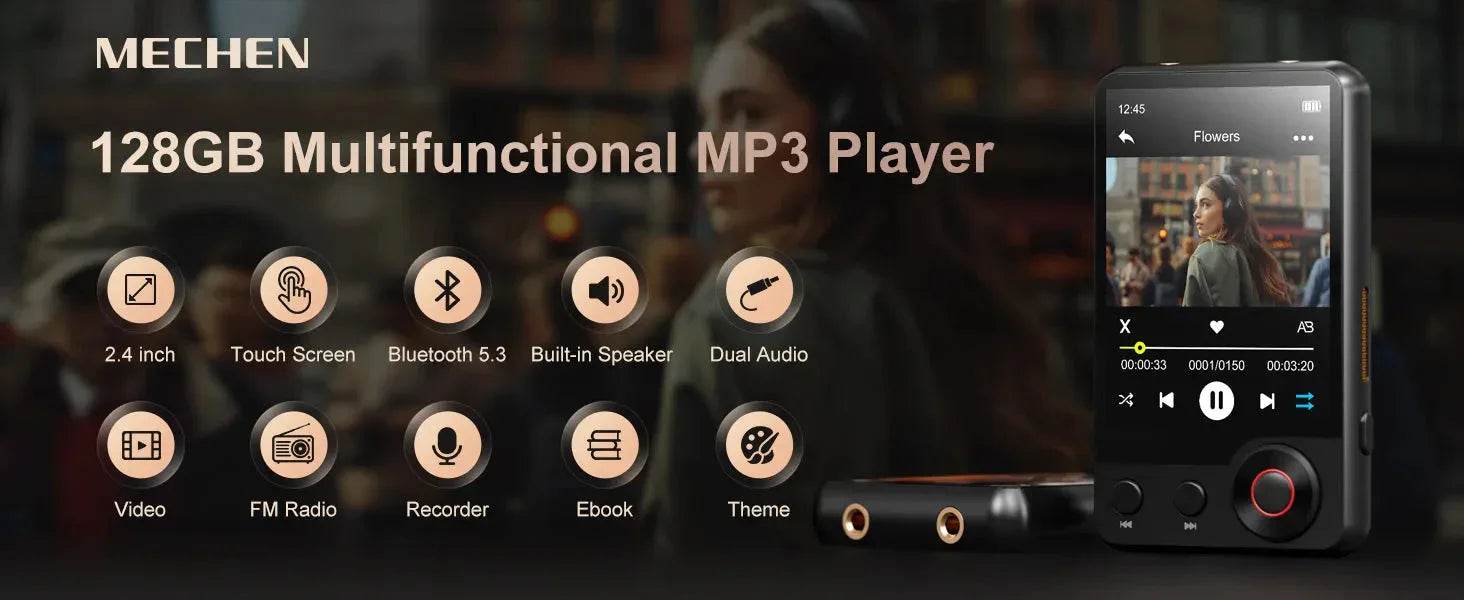 MECHEN 128GB MP3 Player with Bluetooth 5.3, 2.4’ Portable Full Touchscreen Music Player - Loja Manuel Coelho