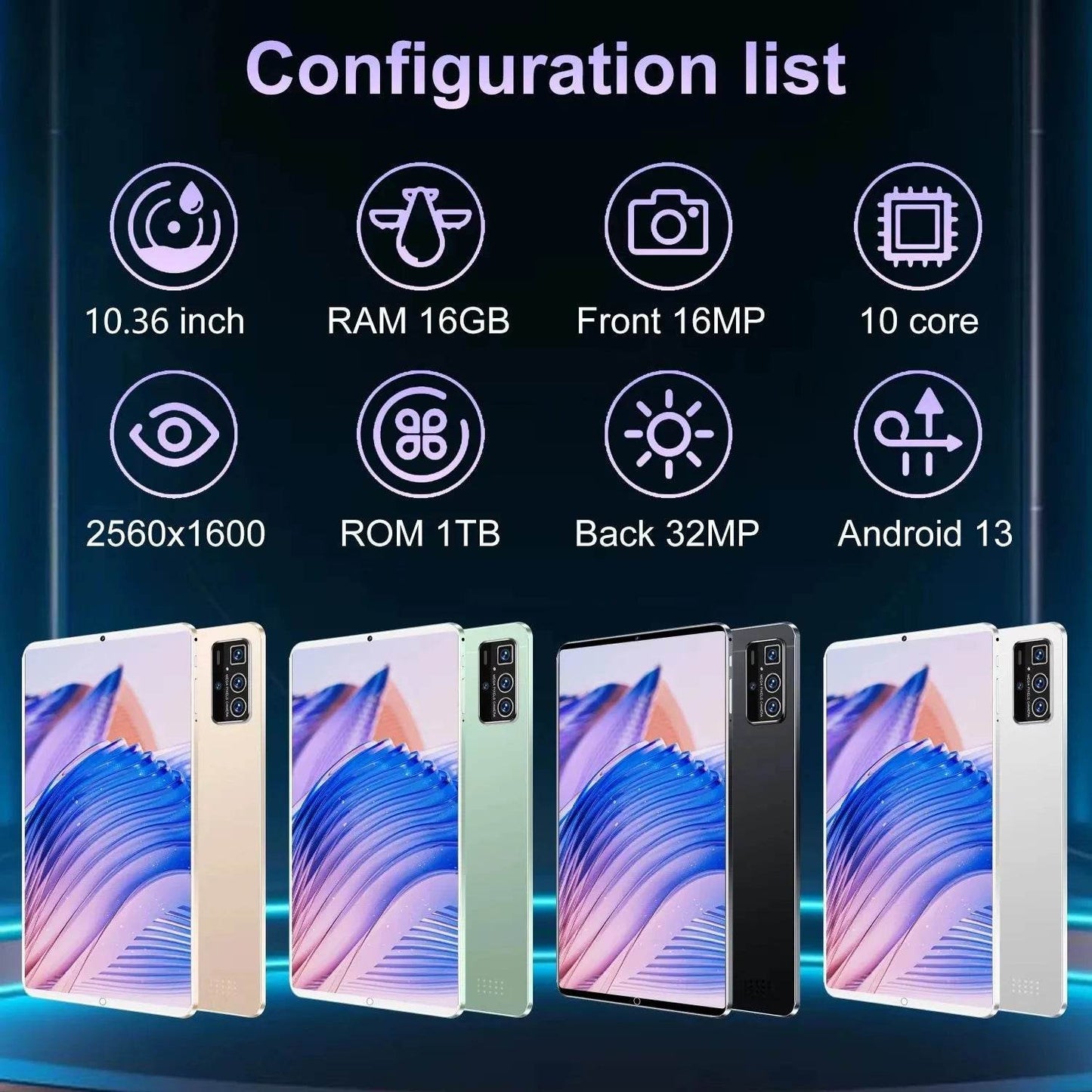 2025 5G New 10.36Inch Tablet Android 16GB RAM 1TB ROM Android 13.0 12000mAh - Loja Manuel Coelho