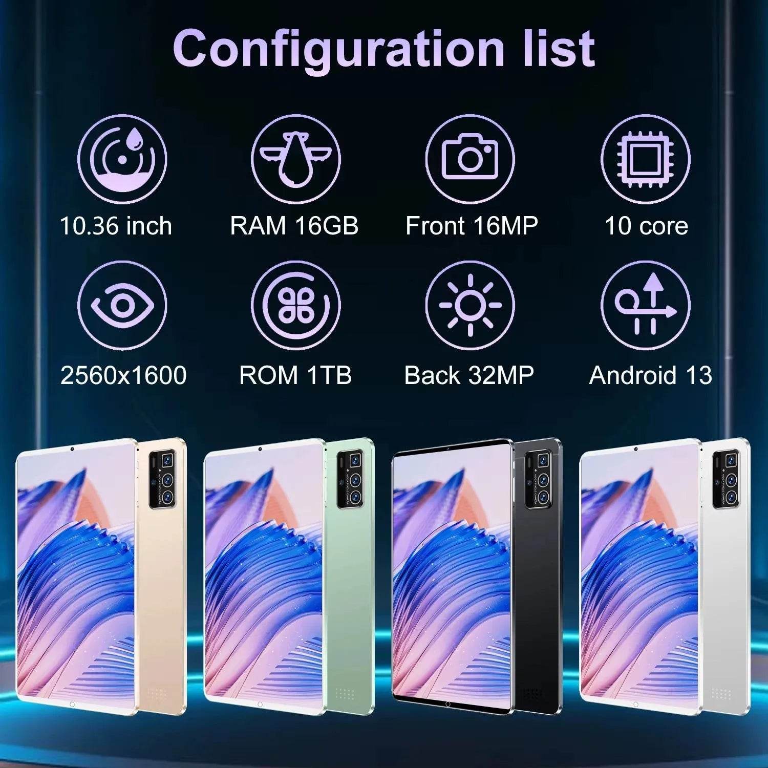2025 5G New 10.36Inch Tablet Android 16GB RAM 1TB ROM Android 13.0 12000mAh - Loja Manuel Coelho