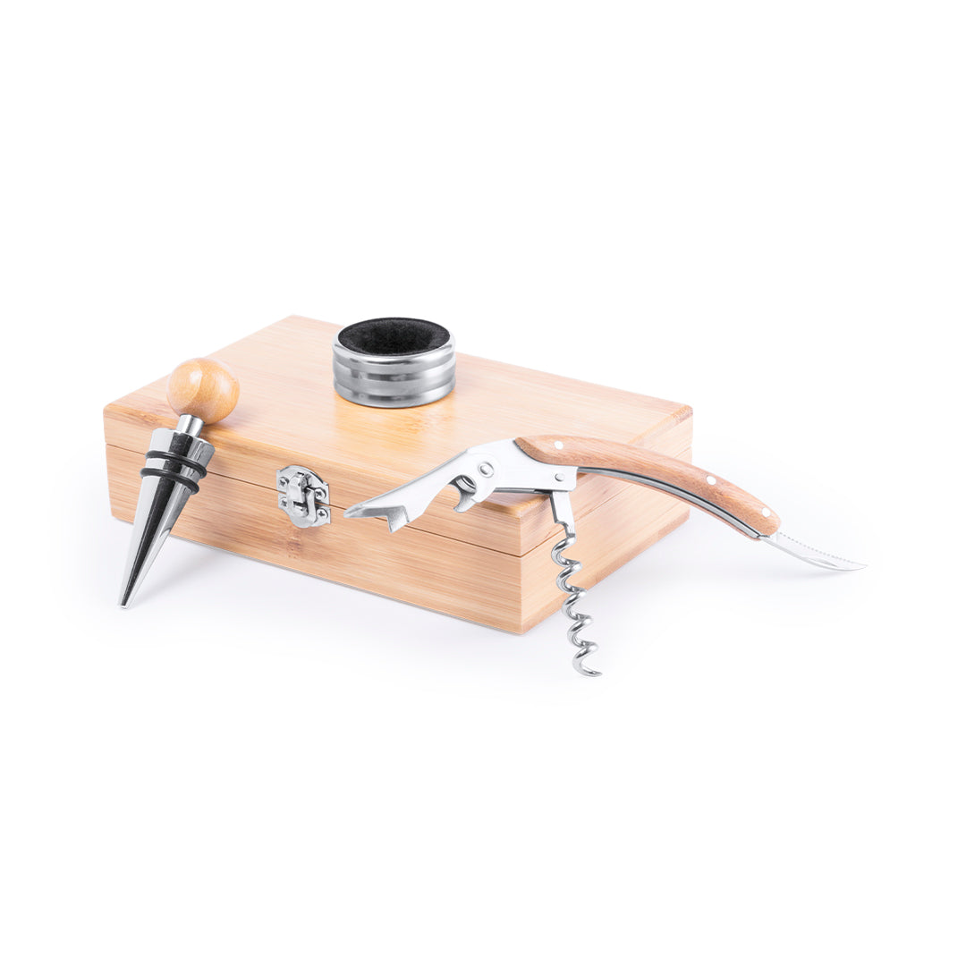 Set de Vinhos em Madeira de Bambu com Acessórios Inoxidáveis