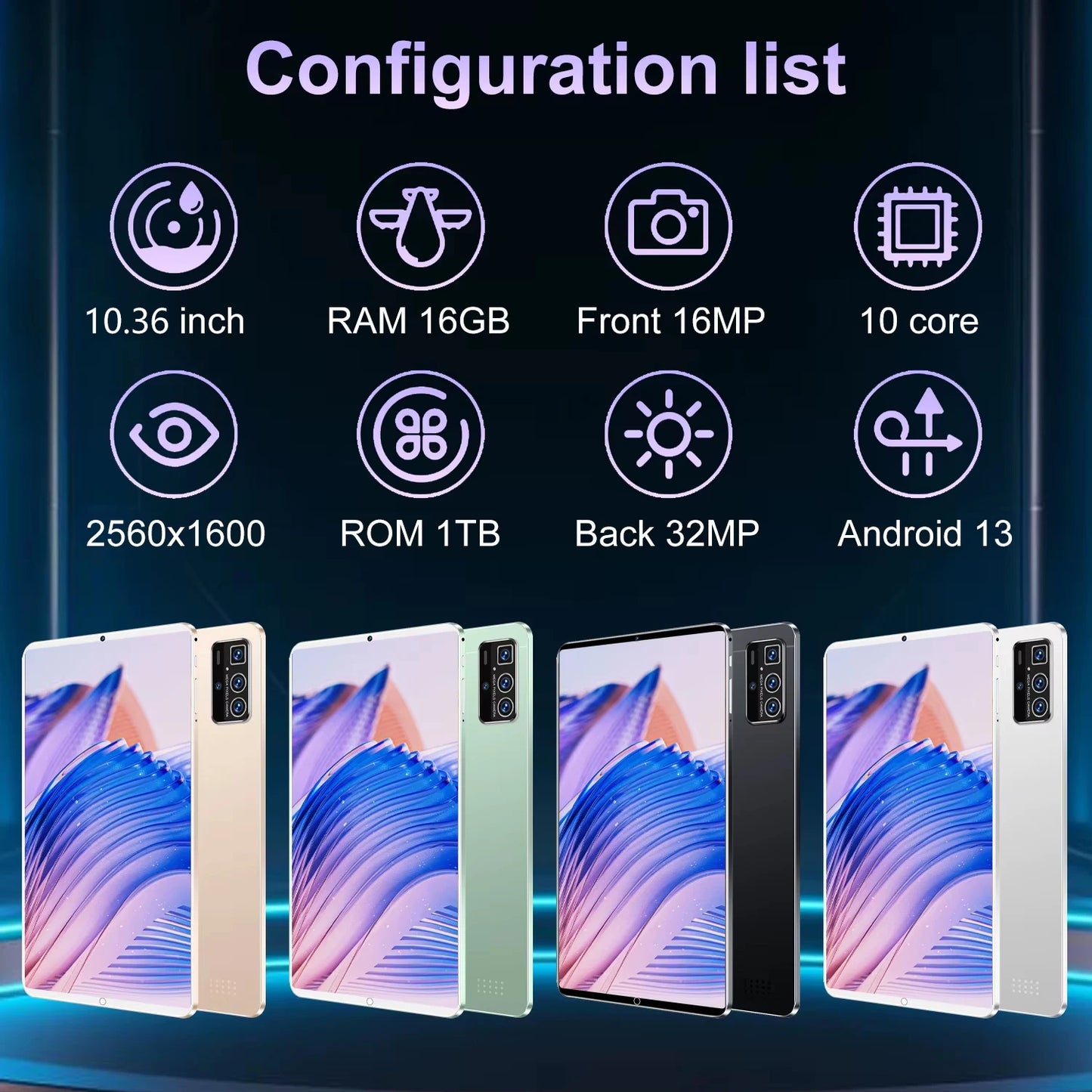 2025 5G New 10.36Inch Tablet Android 16GB RAM 1TB ROM Android 13.0 12000mAh
