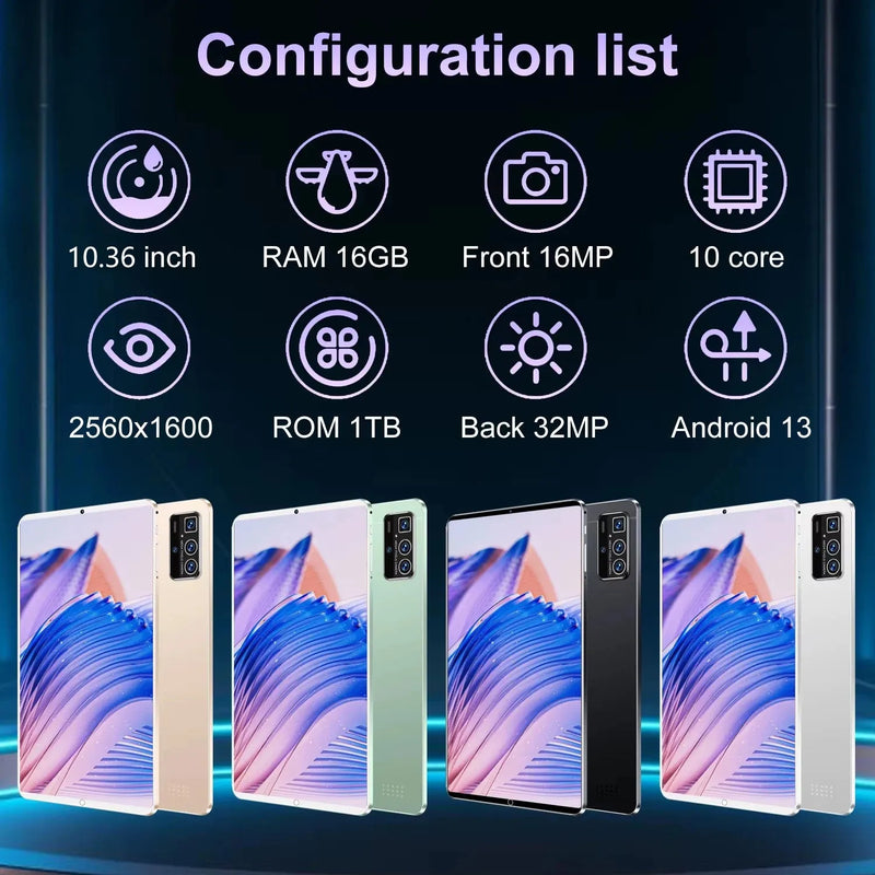 2025 5G New 10.36Inch Tablet Android 16GB RAM 1TB ROM Android 13.0 12000mAh - Loja Manuel Coelho
