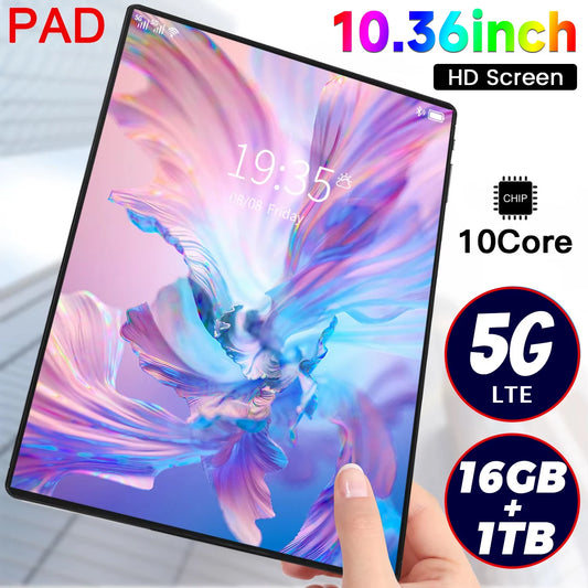 2025 5G New 10.36Inch Tablet Android 16GB RAM 1TB ROM Android 13.0 12000mAh