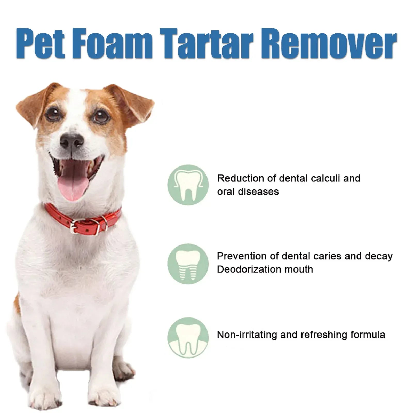 pet tartar removal foam Yebong - A happy dog promoting dental health with effective foam cleaning.