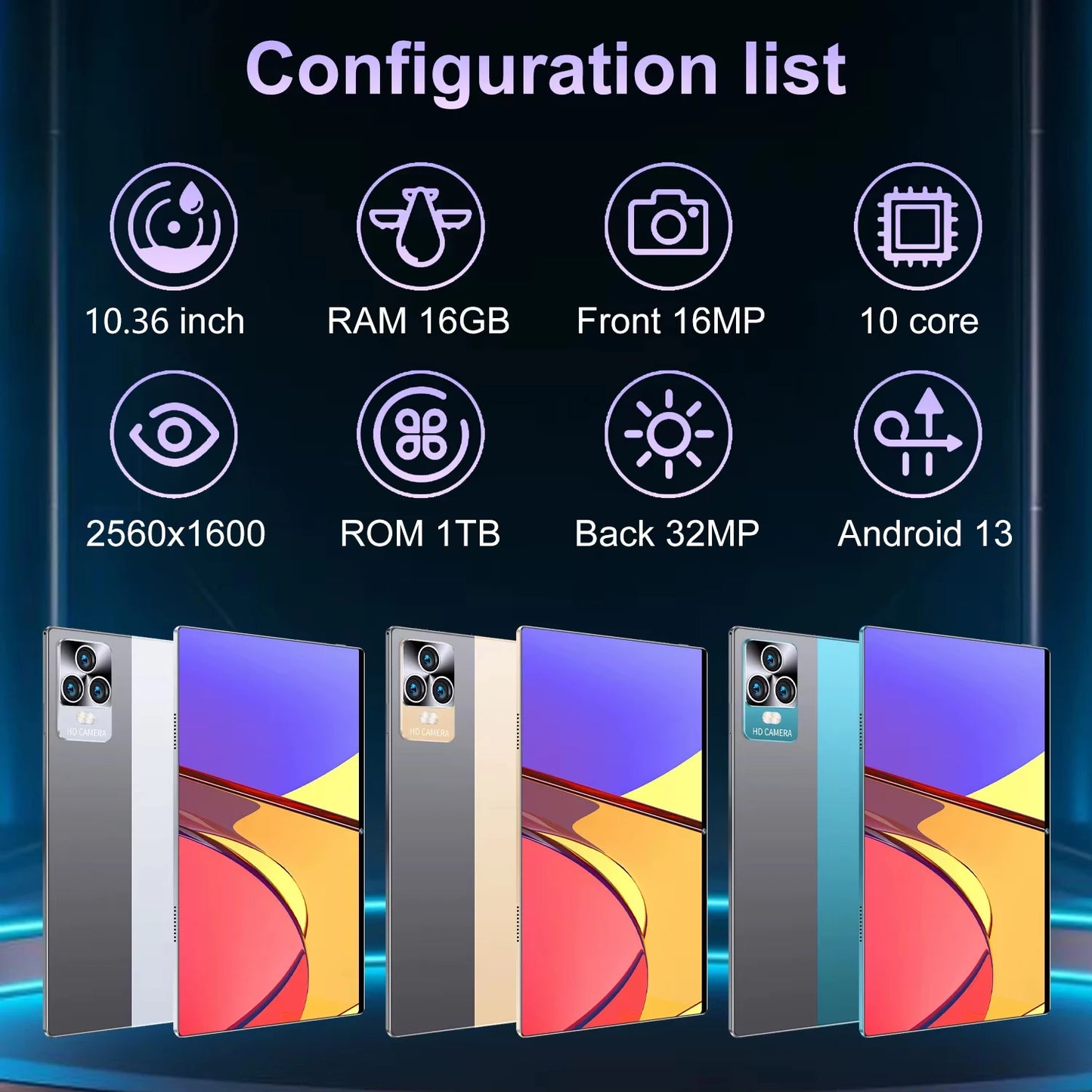 2025 New 5G Tablet 10.36Inch Android 13.0 Tablet MTK6797 16GB RAM 1TB ROM