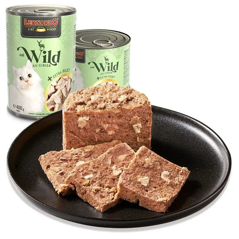 Ração húmida rica em carne para gatos, natural