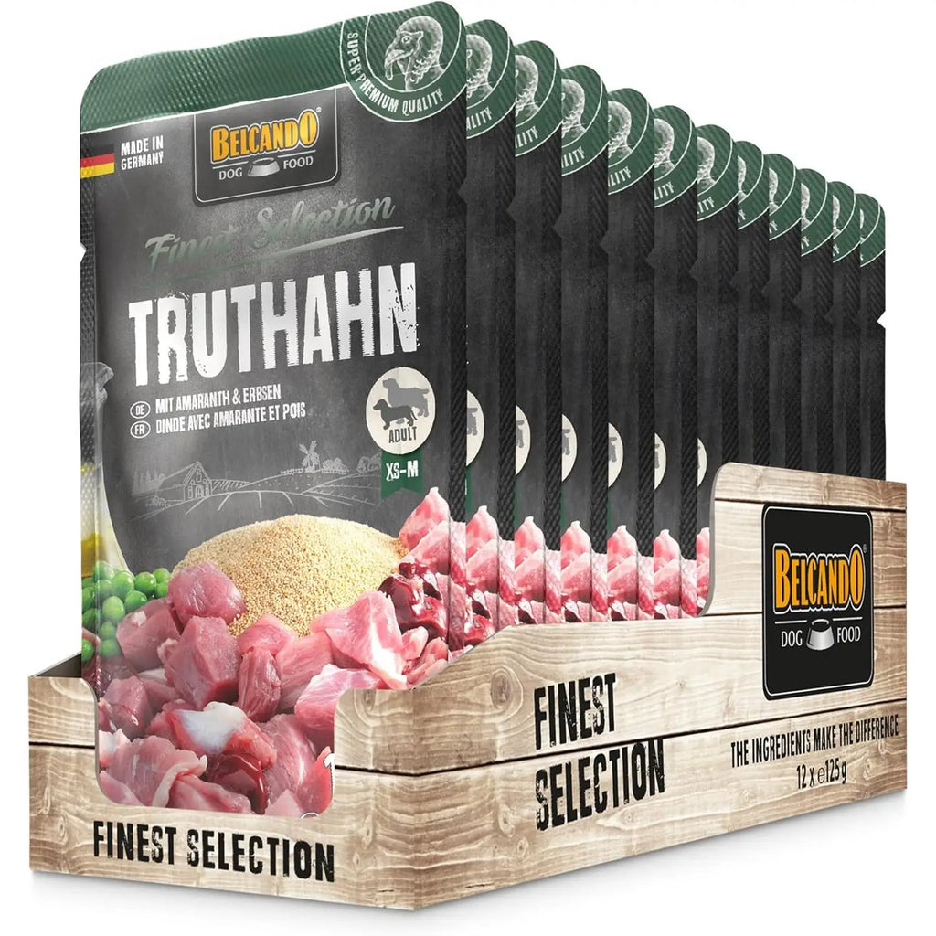 premium wet dog food Belcando natural variety pack with chicken; high digestibility and great aroma for adult dogs.