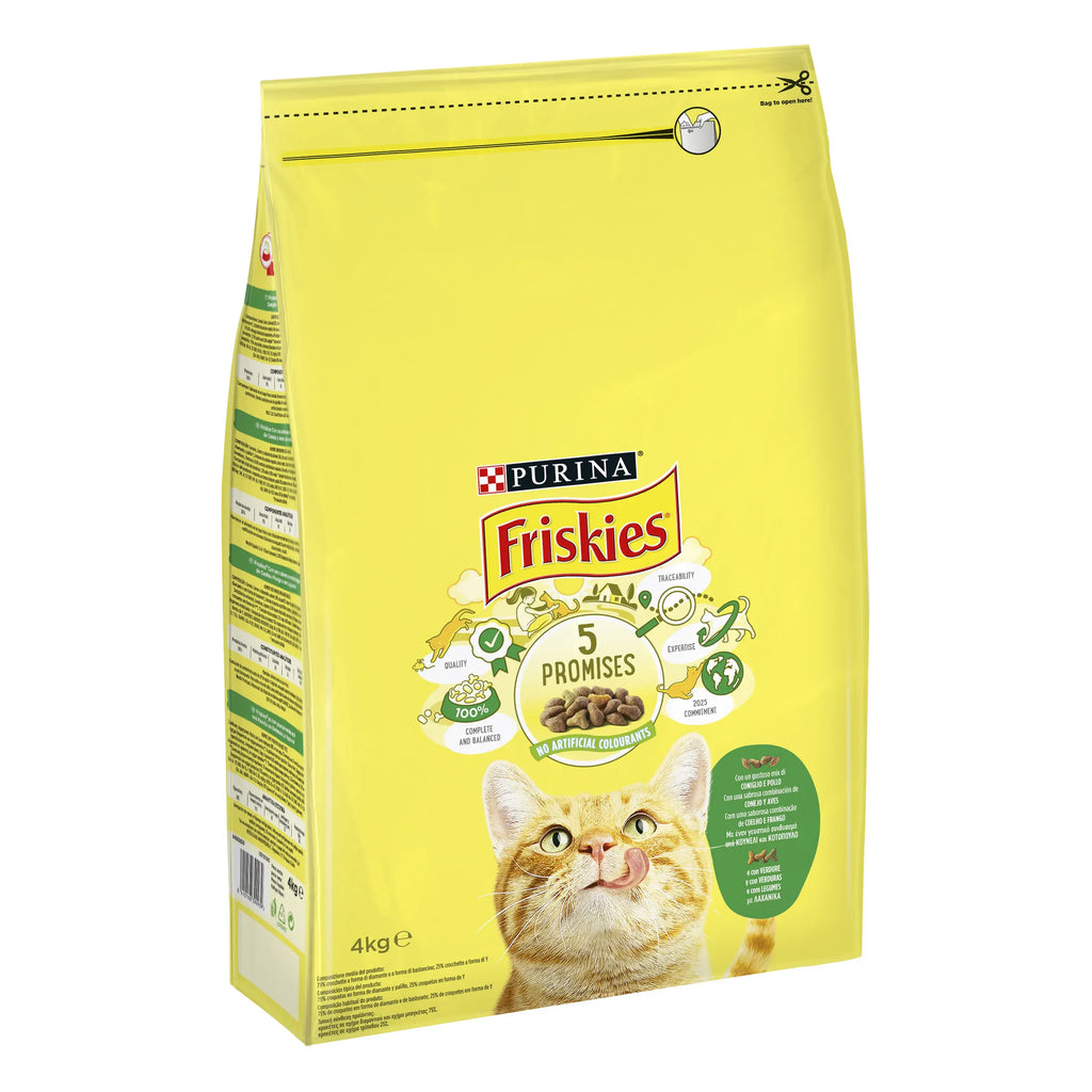 Friskies Adult Cat Food With Rabbit And Chicken For Digestive Health Shiny Coat Strong Bones And Toned Muscles