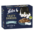 wet cat food fish flavor natural in individual envelopes with tender fish pieces in sauce, premium quality pet products.